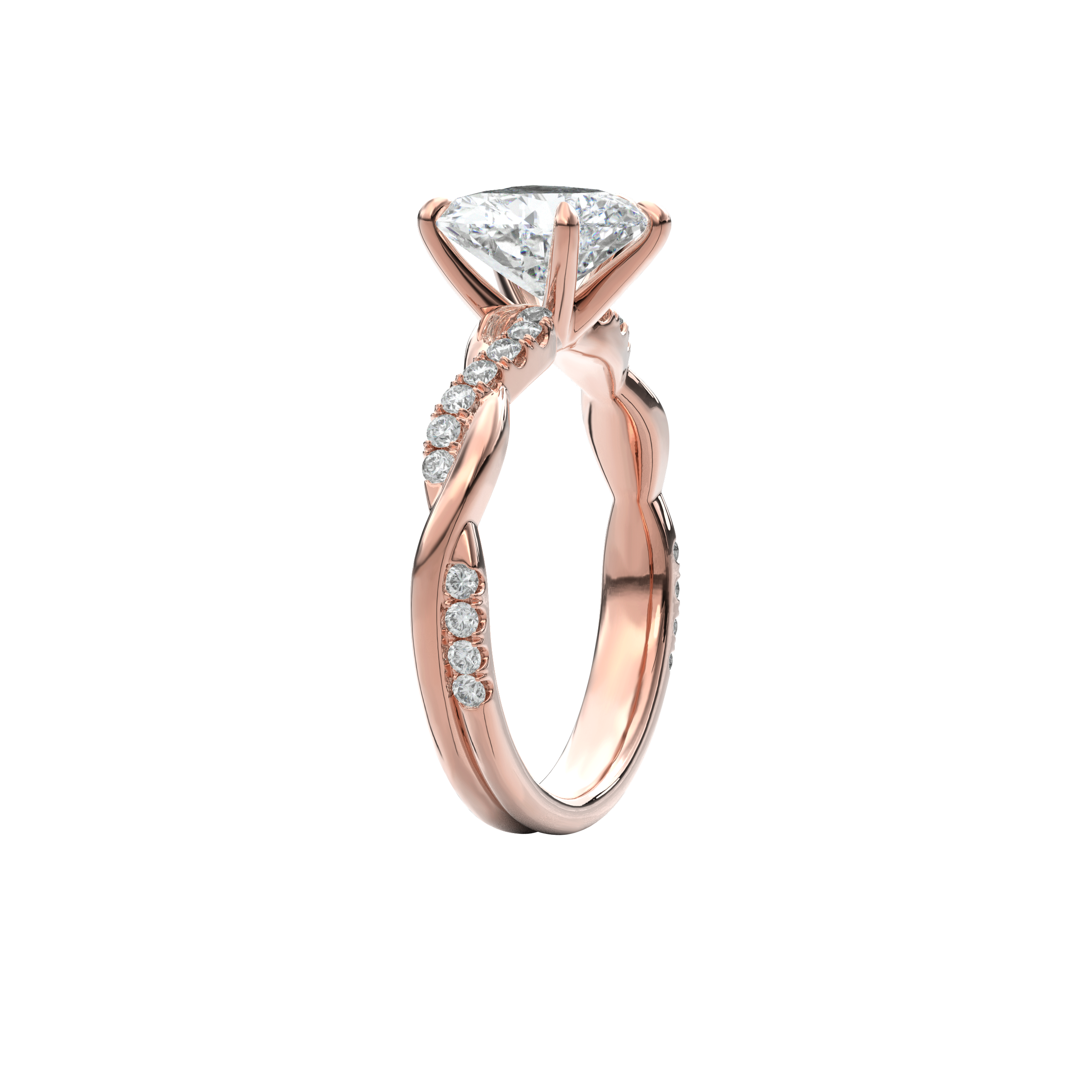 Rhea Twisted Pave Engagement Ring Cushion•Rose Gold