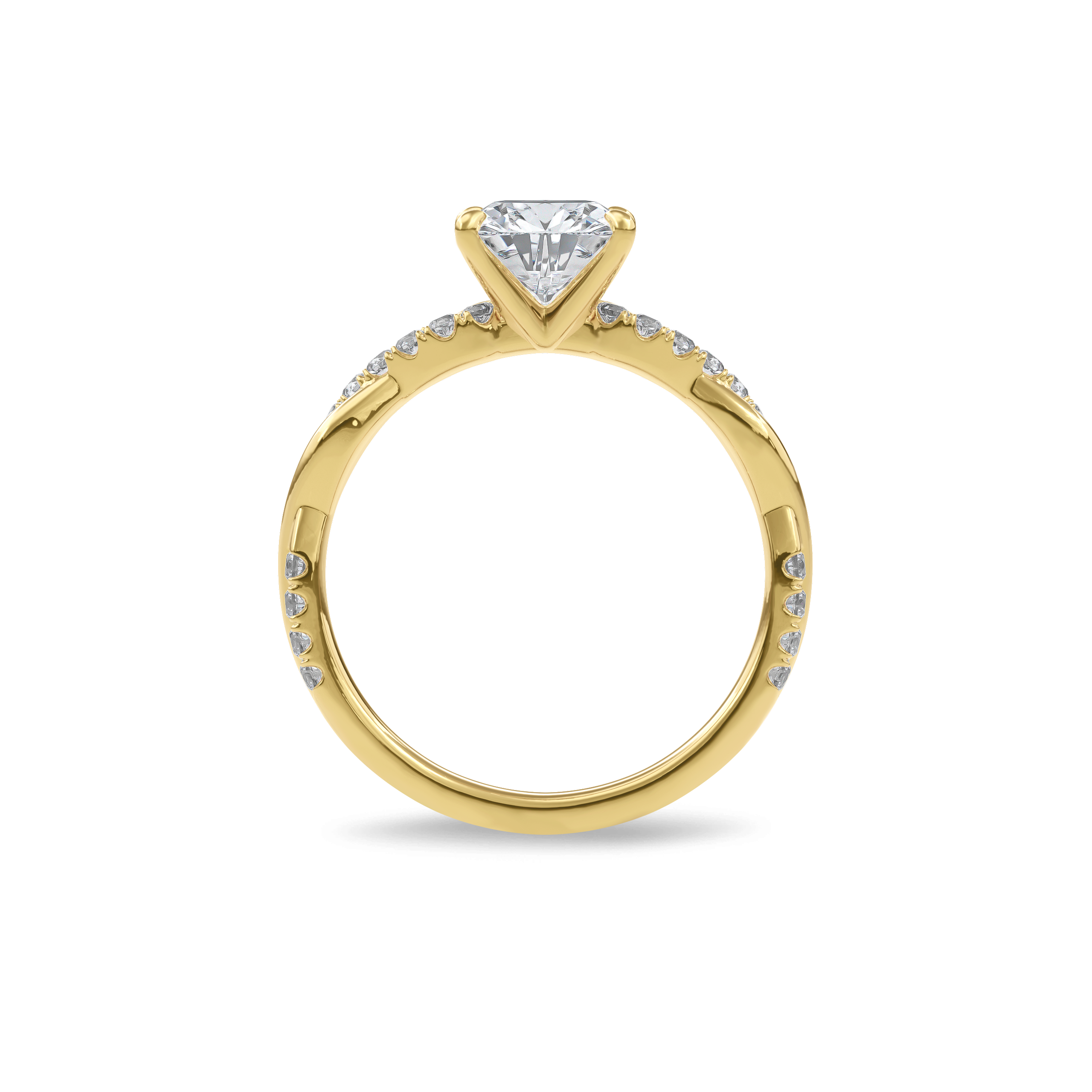 Rhea Twisted Pave Engagement Ring Cushion•Yellow Gold