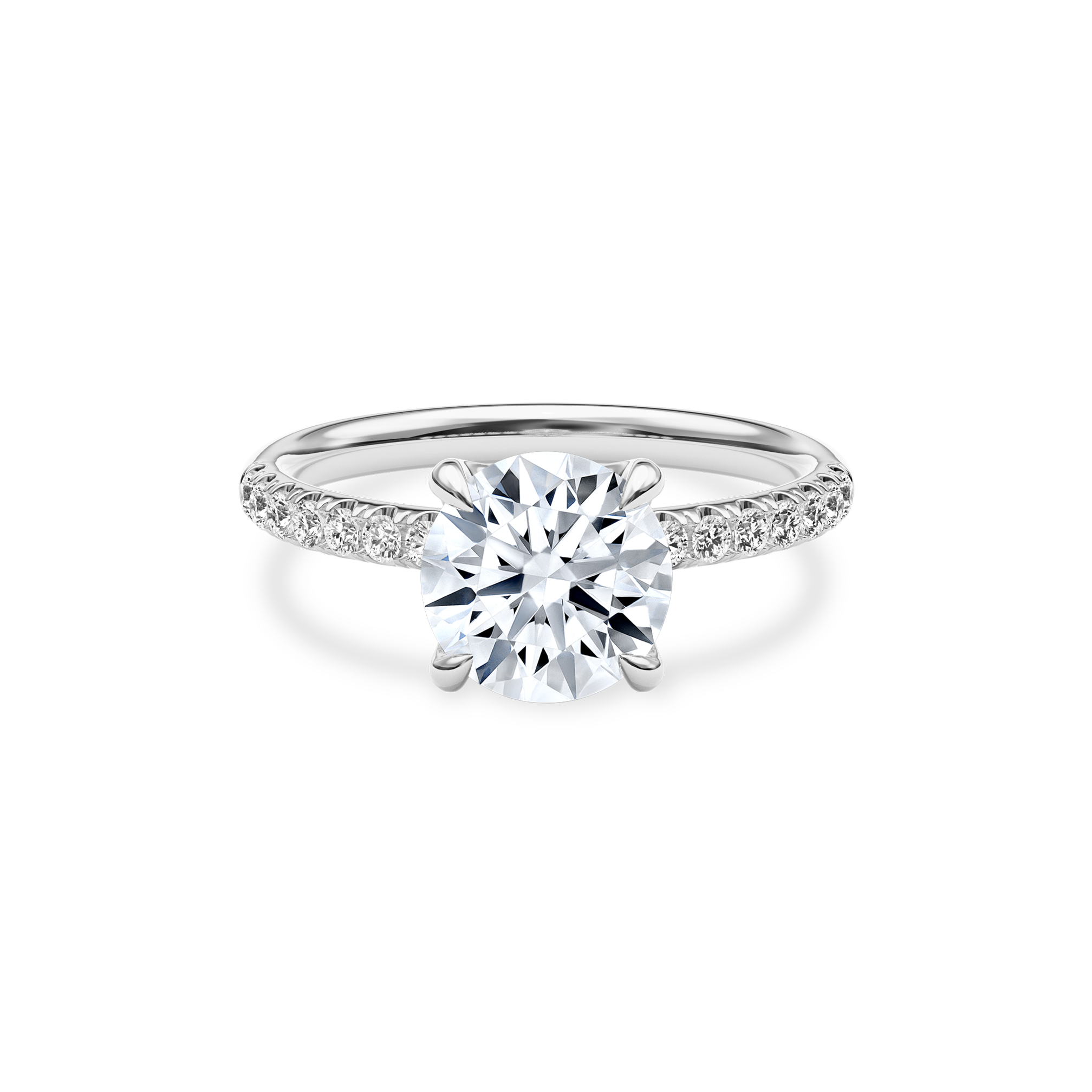 Dia Solitaire Pave Engagement Ring Round•White Gold