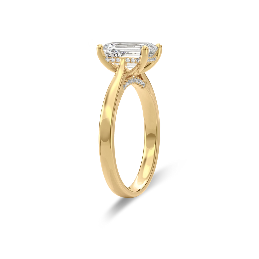 Elara Hidden Halo Salitaire Engagement Ring Emerald•Yellow Gold