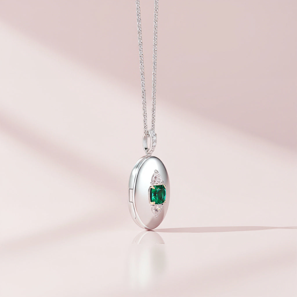 Rhodium Plated Guardian Eye Birthstone Locket SN005R
