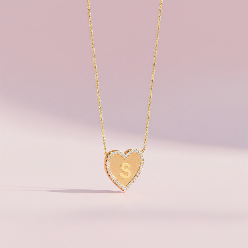 18k Gold Plated Silver Heart Initial Necklace AW24N003G