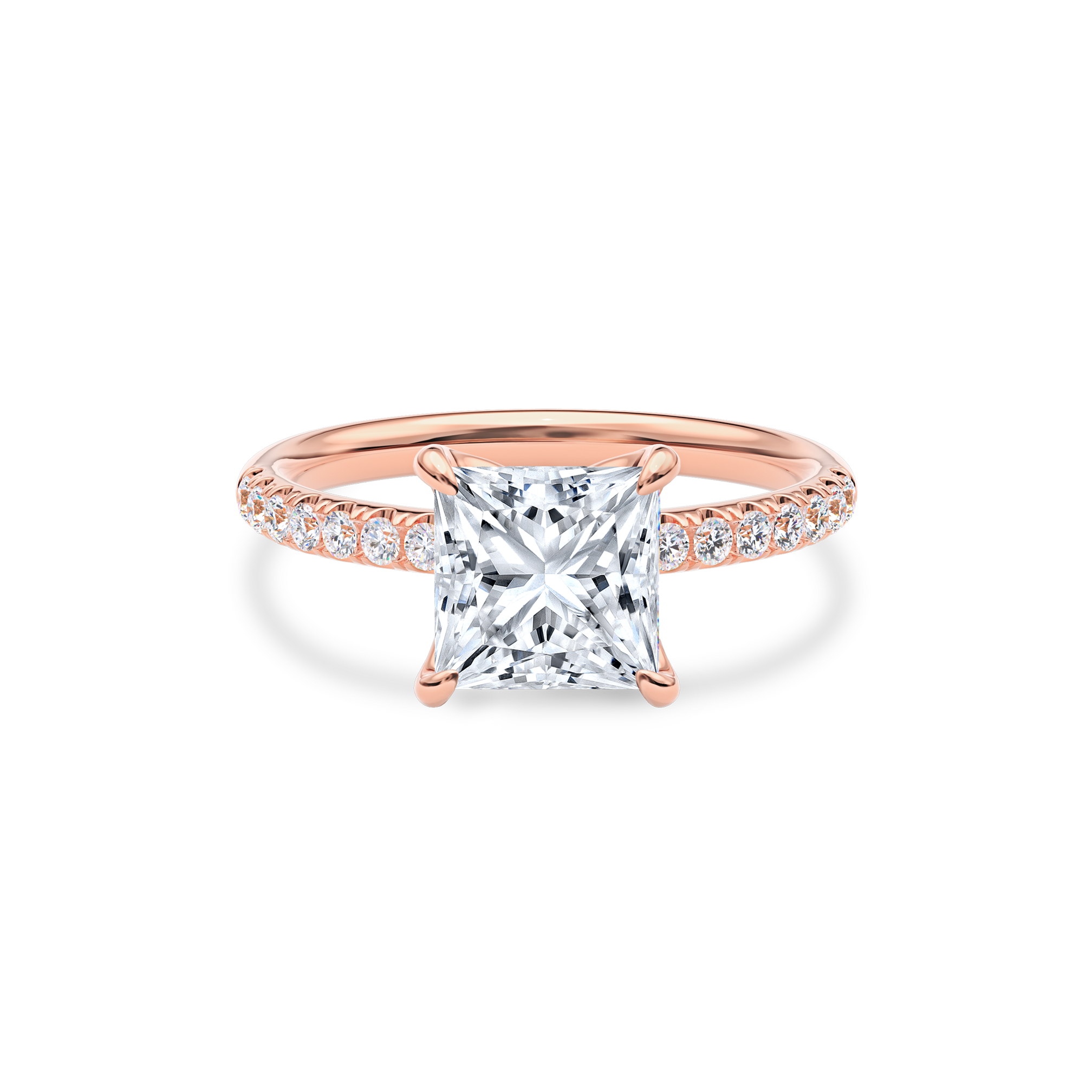 Dia Solitaire Pave Engagement Ring Princess•Rose Gold