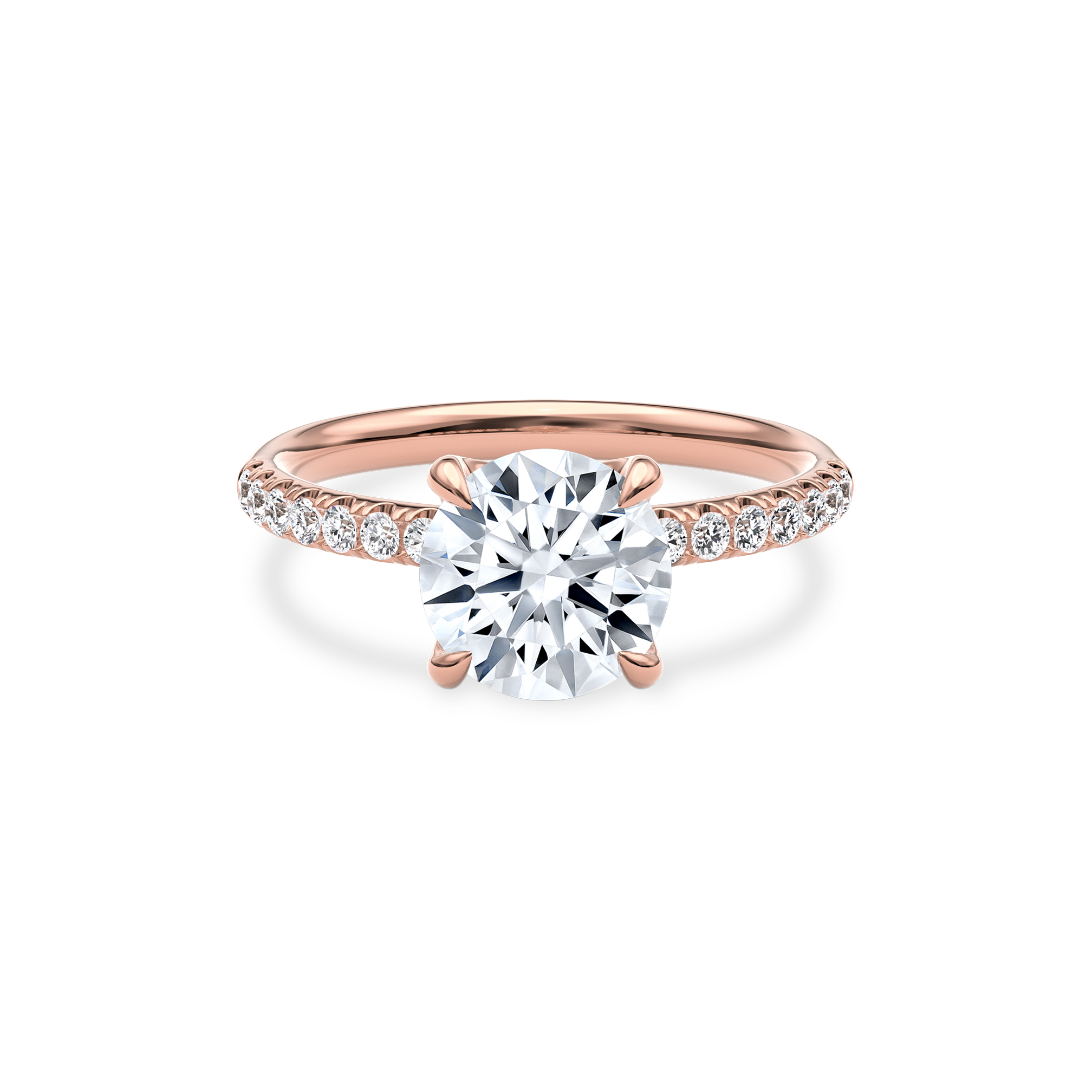 Dia Solitaire Pave Engagement Ring Round•Rose Gold