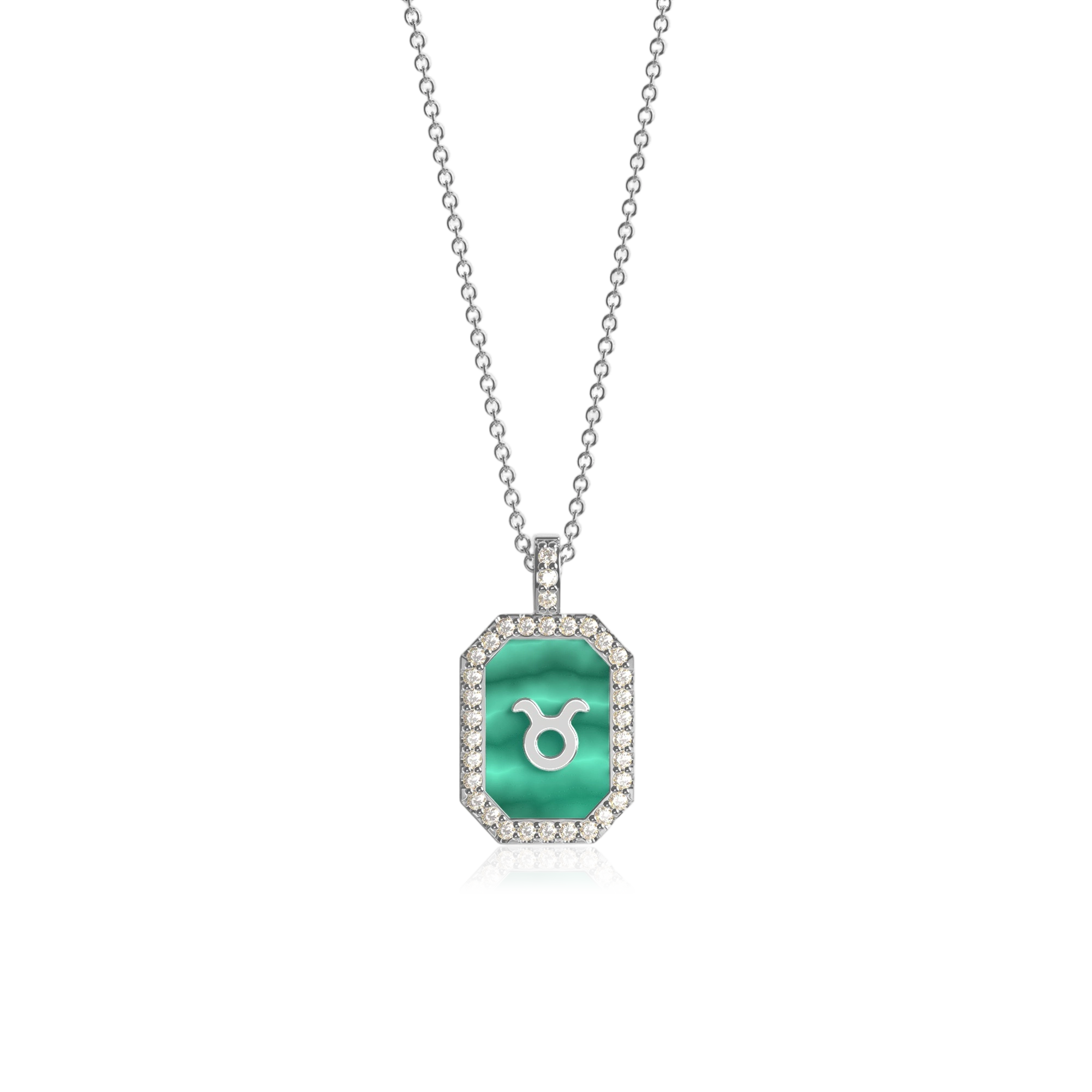 Rhodium Plated Silver Malachite Zodiac & Initial Necklace – Octagon AW24N004R