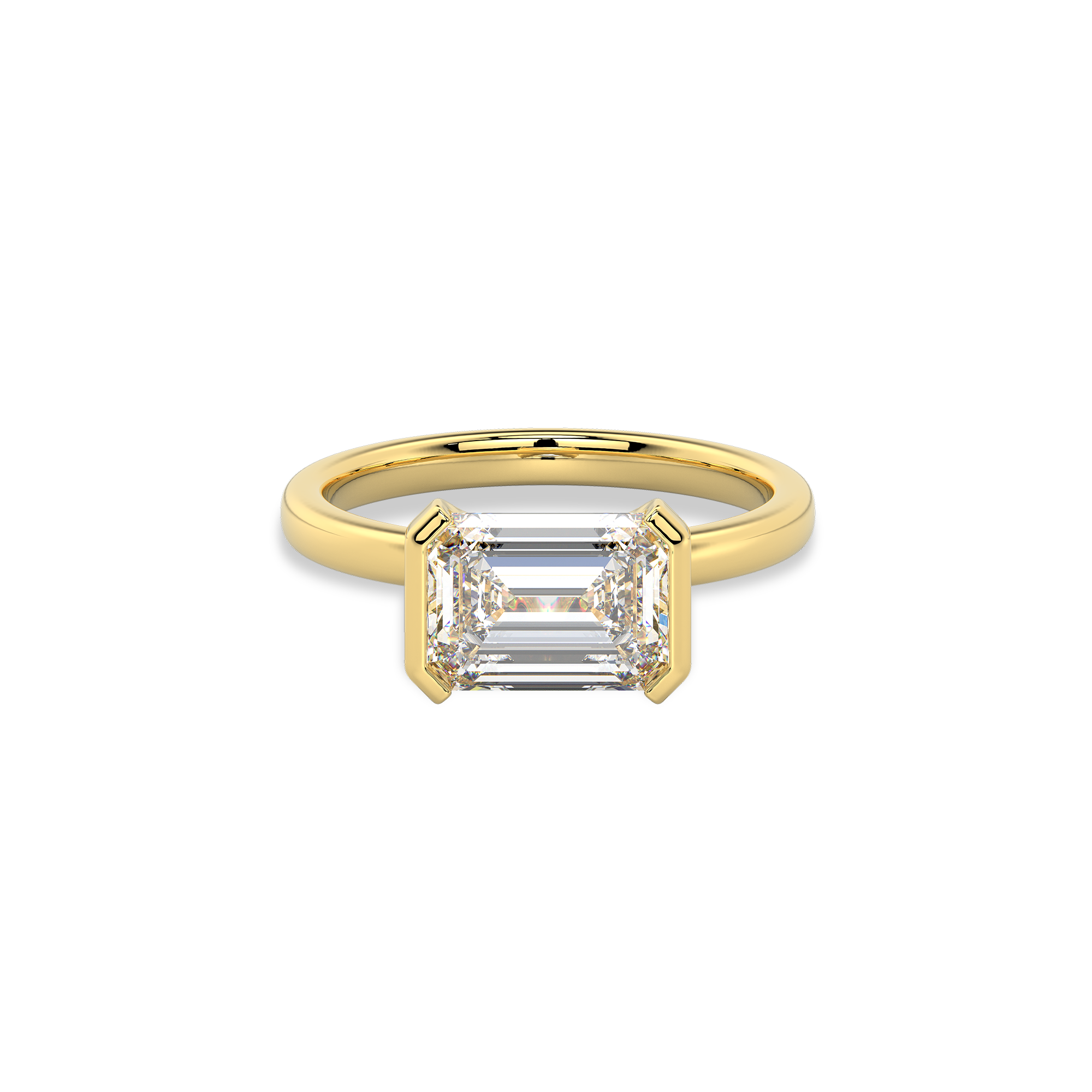 Classic Emerald Half-Bezel Set Diamond Ring in 14K Yellow Gold