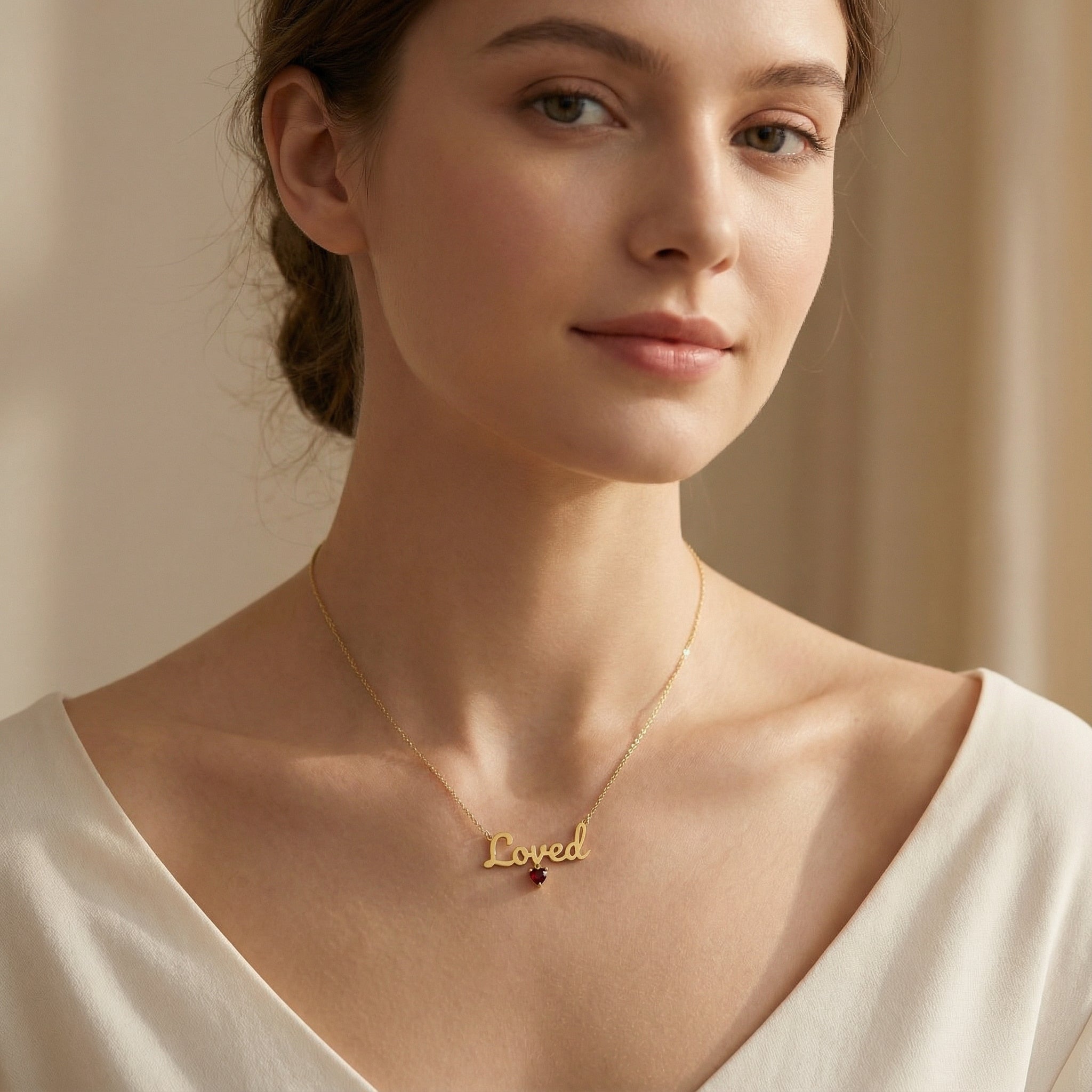 18k Gold Plated Heart Birthstone Name Necklace SN001G