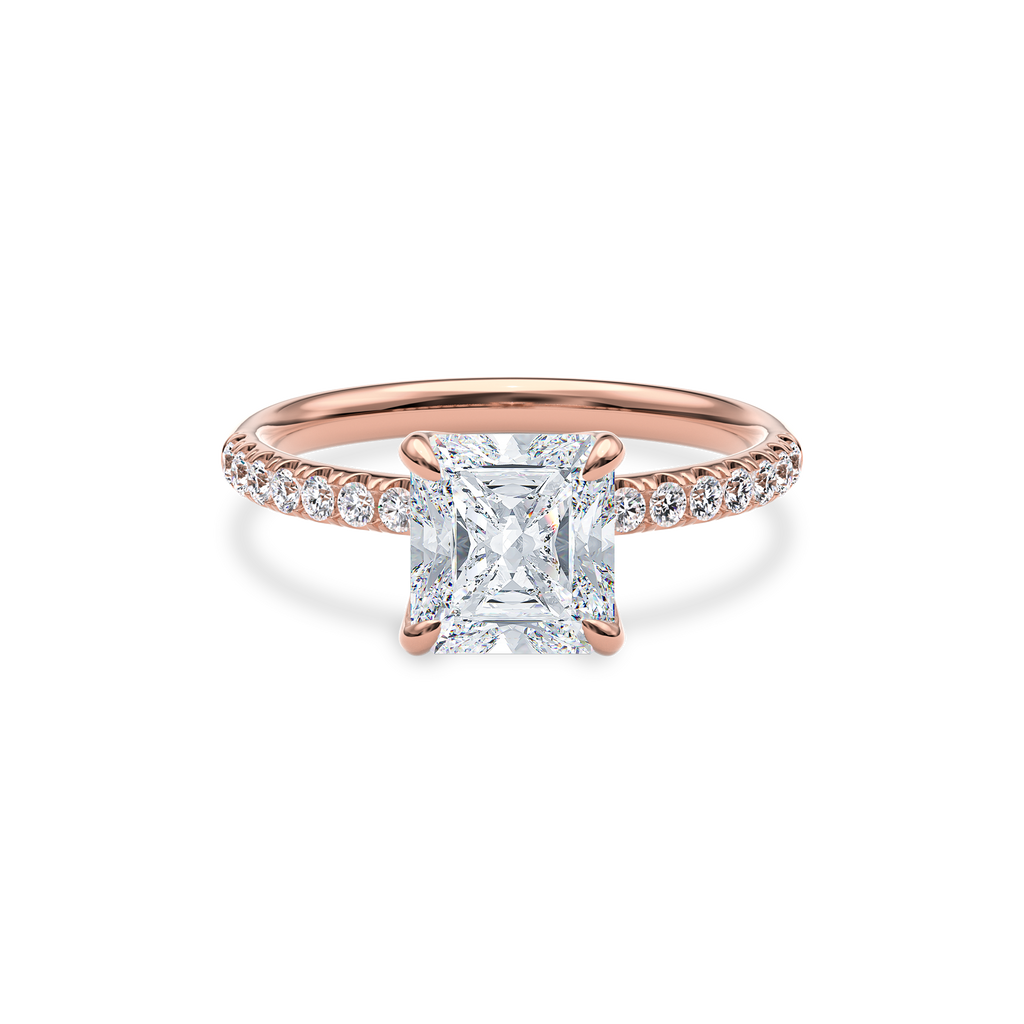 Dia Solitaire Pave Engagement Ring Radiant•Rose Gold