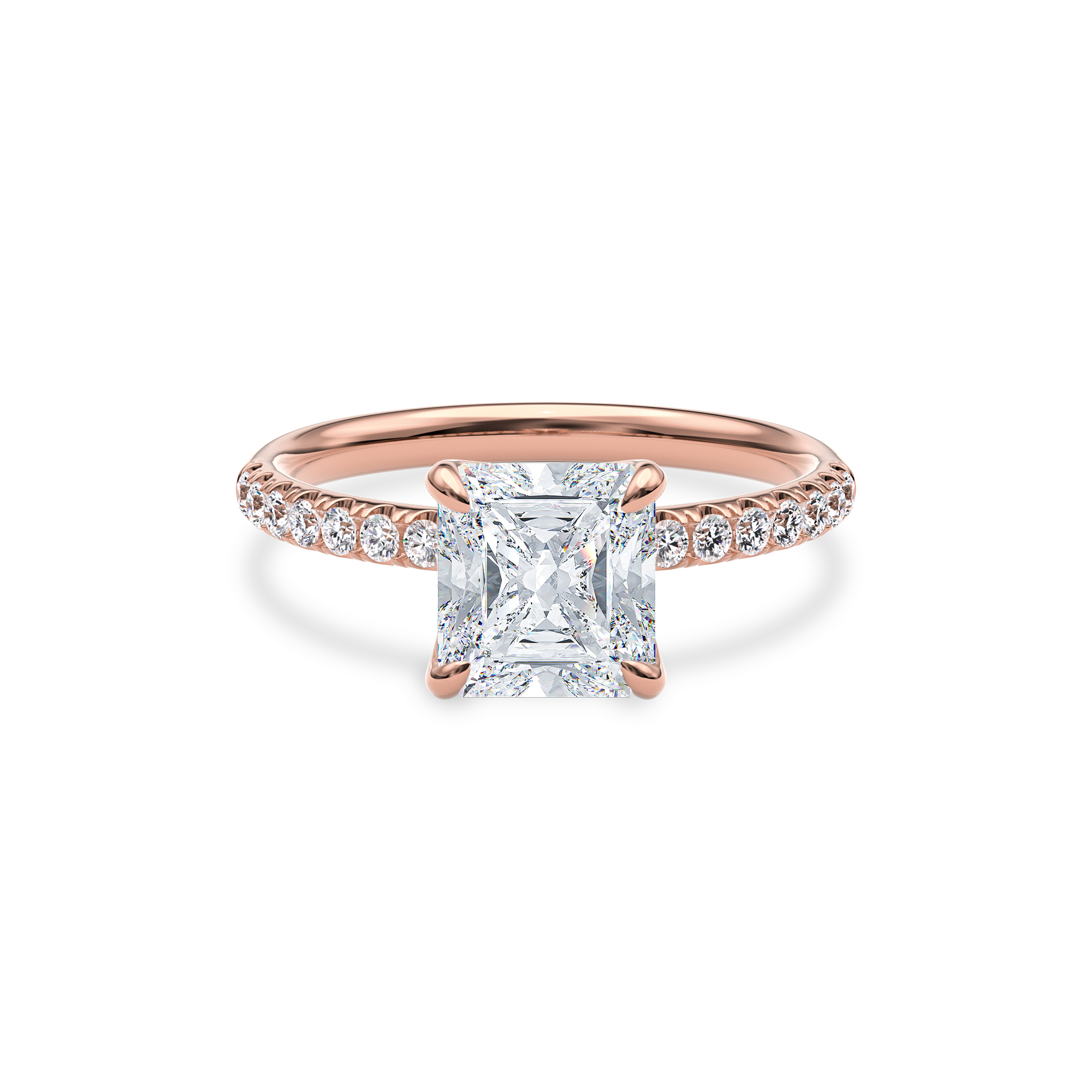 Dia Solitaire Pave Engagement Ring Radiant•Rose Gold