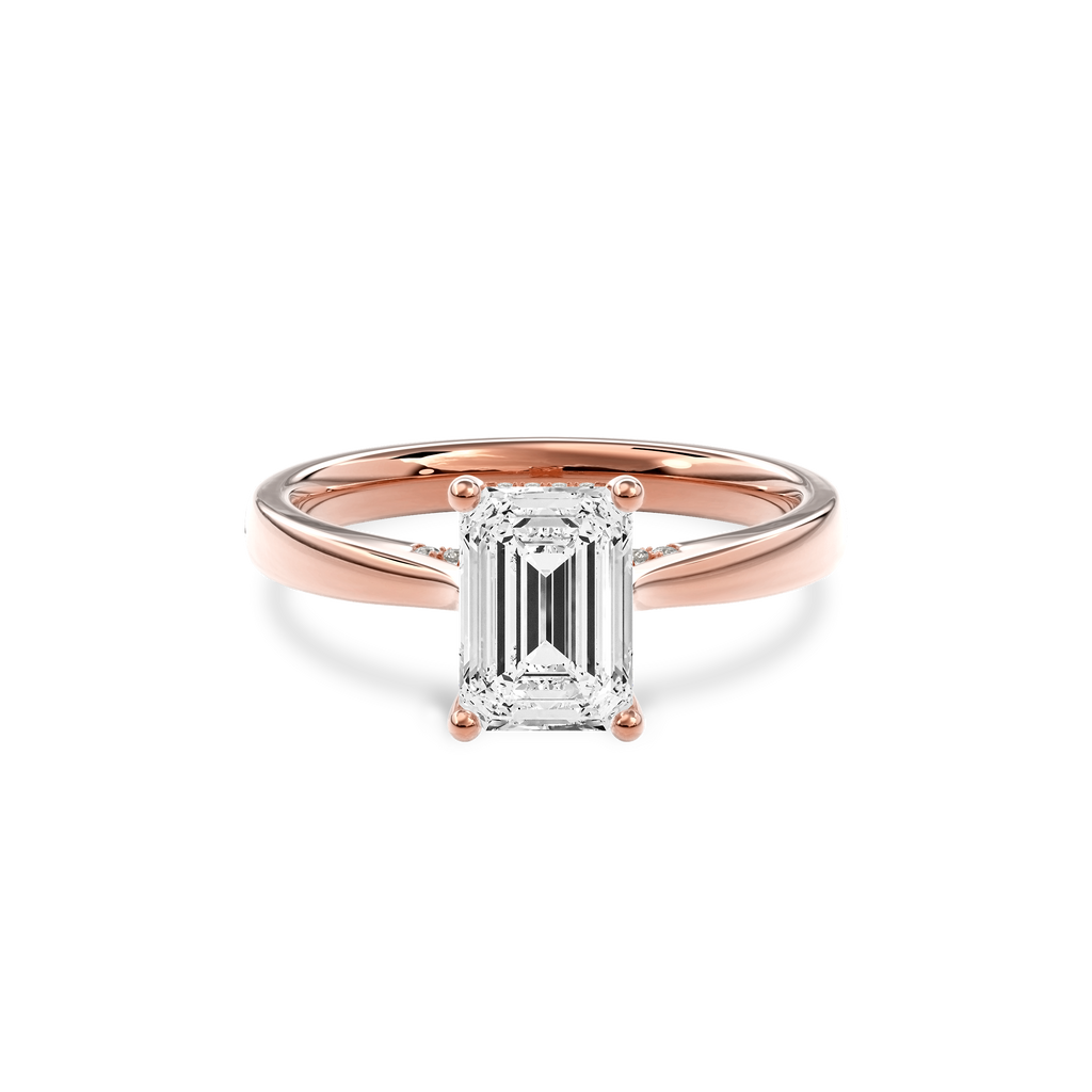Elara Hidden Halo Salitaire Engagement Ring Emerald•Rose Gold