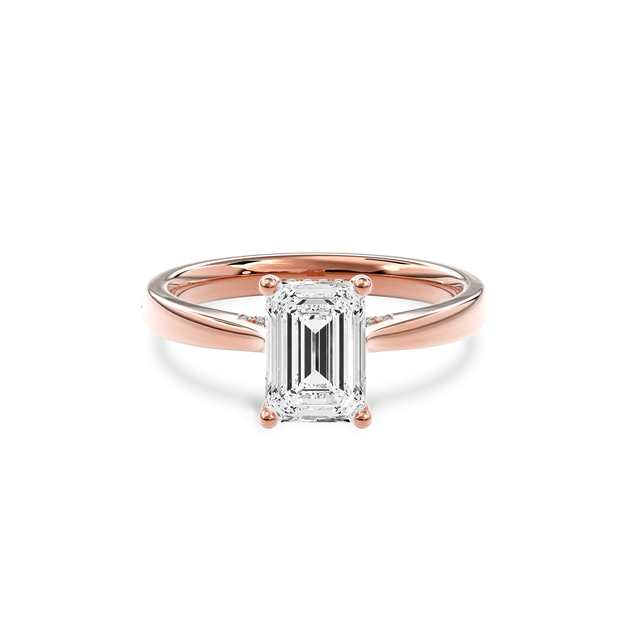 Elara Hidden Halo Salitaire Engagement Ring Emerald•Rose Gold