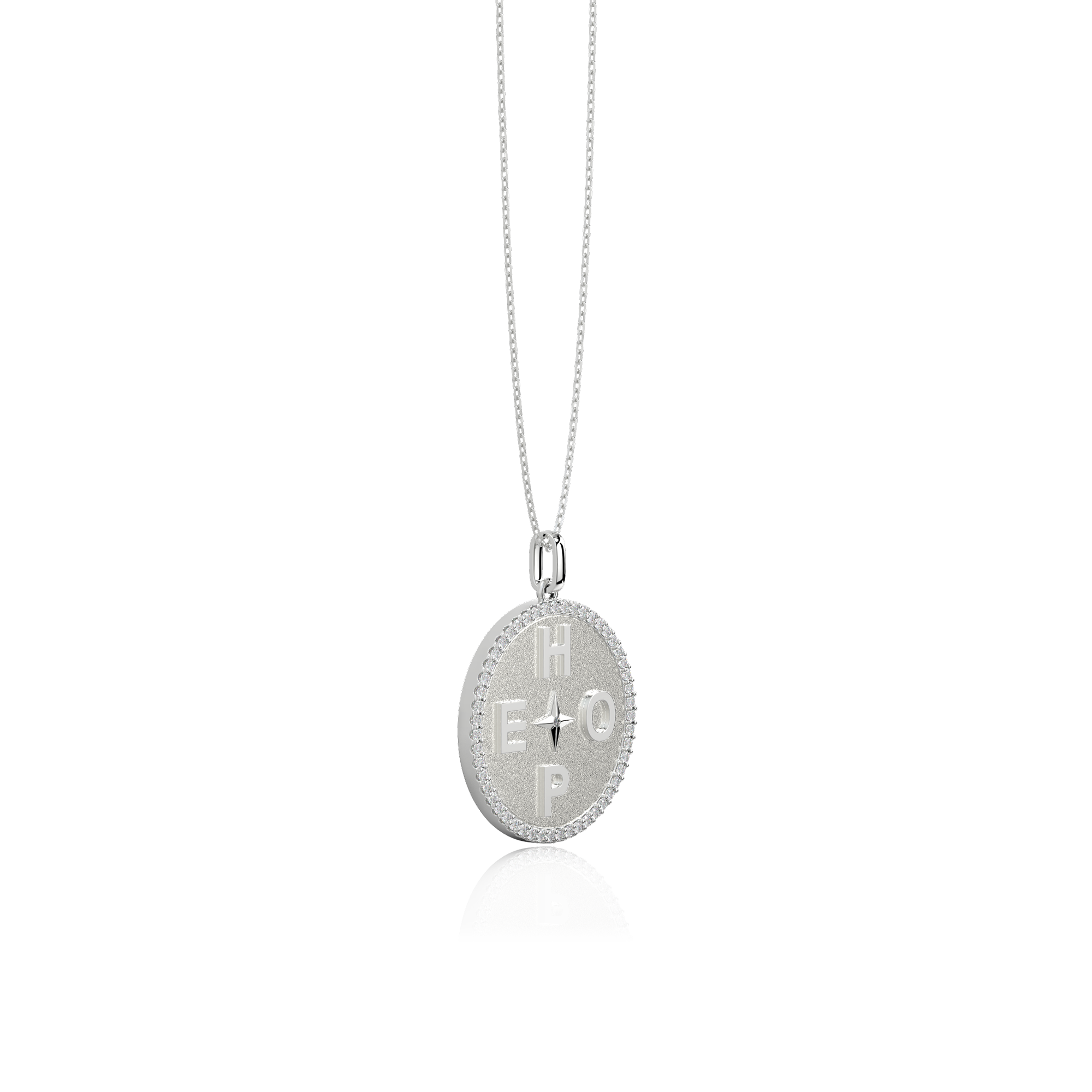 Rhodium Plated Personal Story Medallion Necklace – Lucky Symbol & Engravable AW24N001R