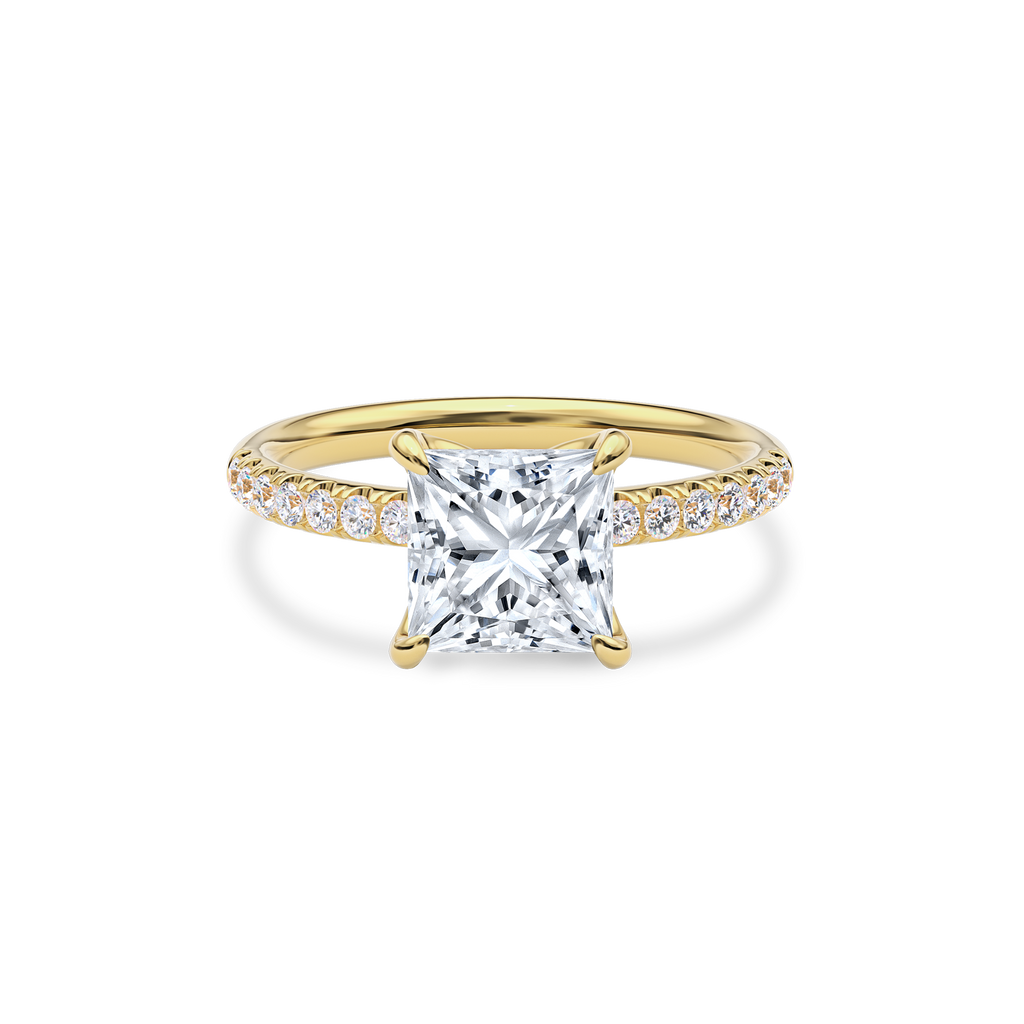 Dia Solitaire Pave Engagement Ring Princess•Yellow Gold