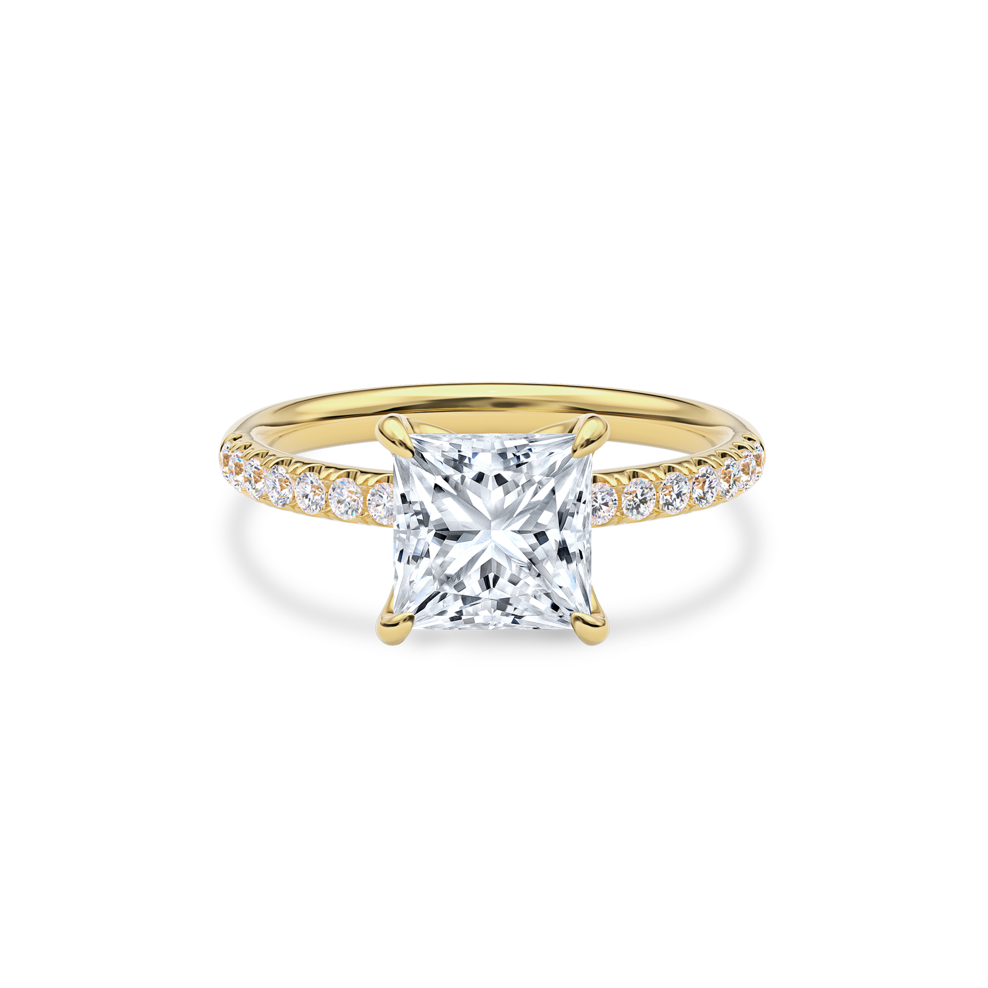 Dia Solitaire Pave Engagement Ring Princess•Yellow Gold