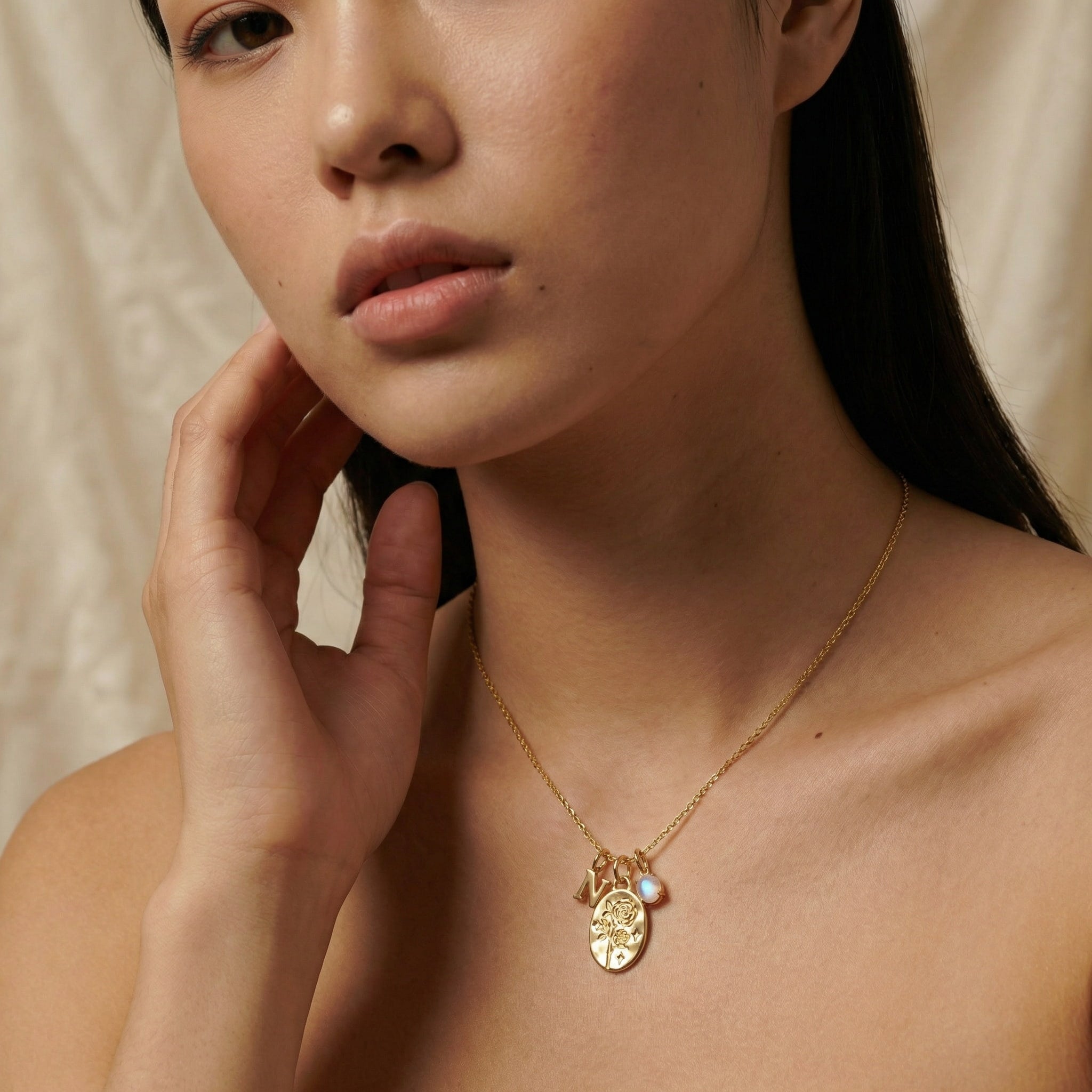 June Rose & Moonstone Initial Necklace