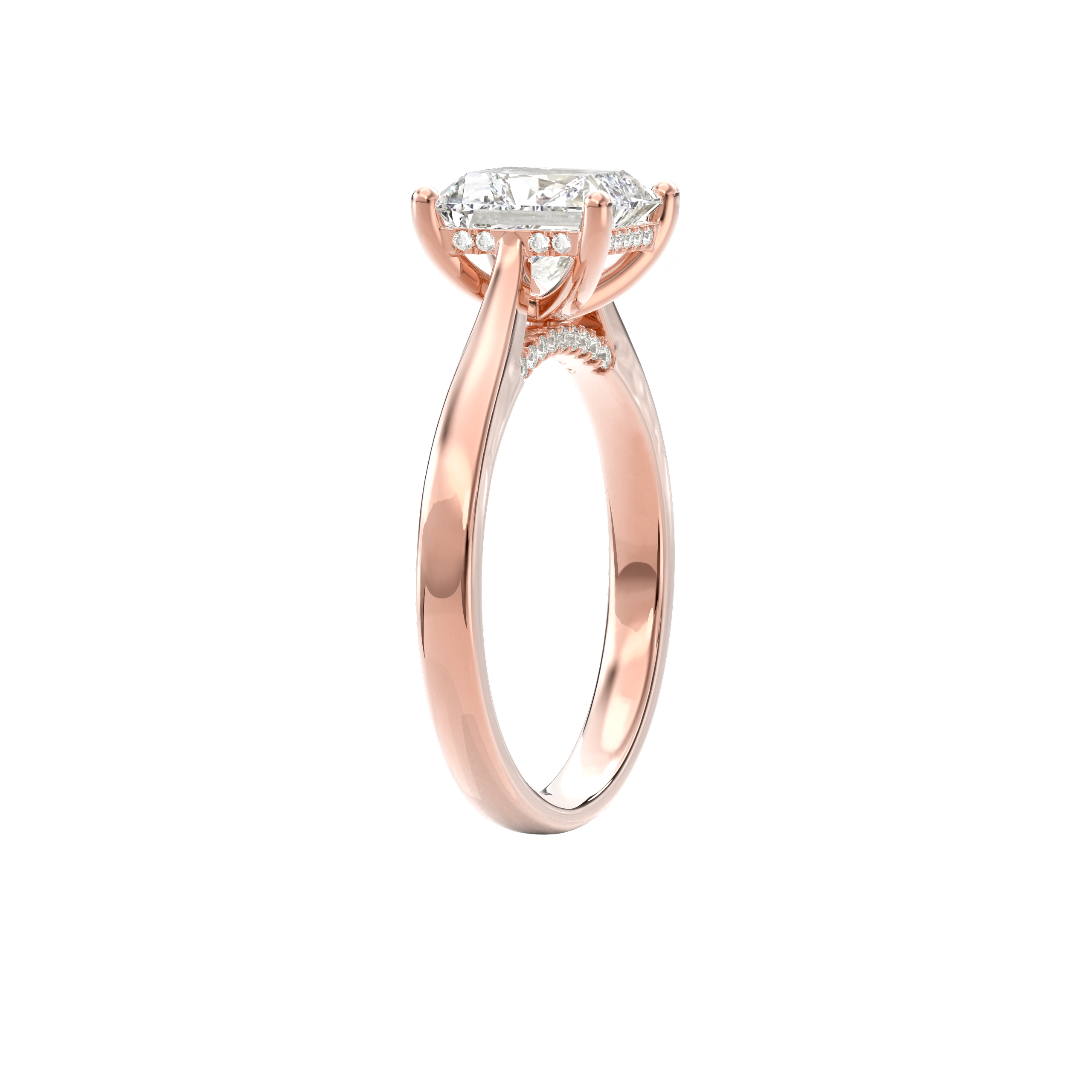 Elara Hidden Halo Salitaire Engagement Ring Radiant•Rose Gold