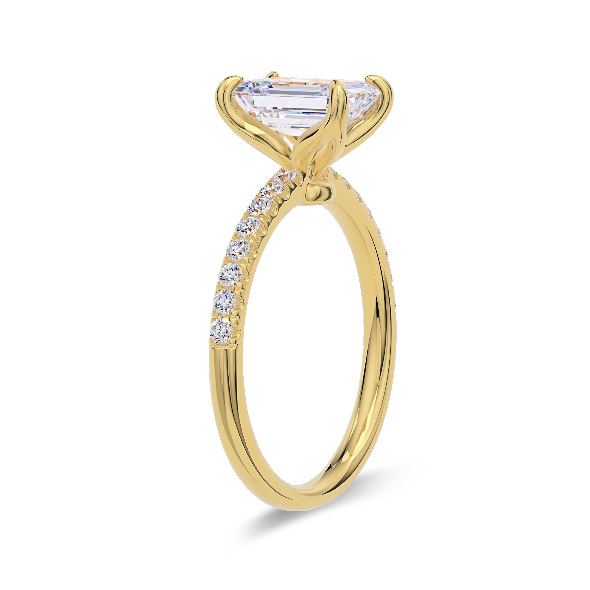Dia Solitaire Pave Engagement Ring Emerald•Yellow Gold