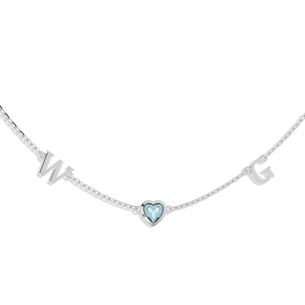 Rhodium March HeartLink Birthstone Necklace SN022R