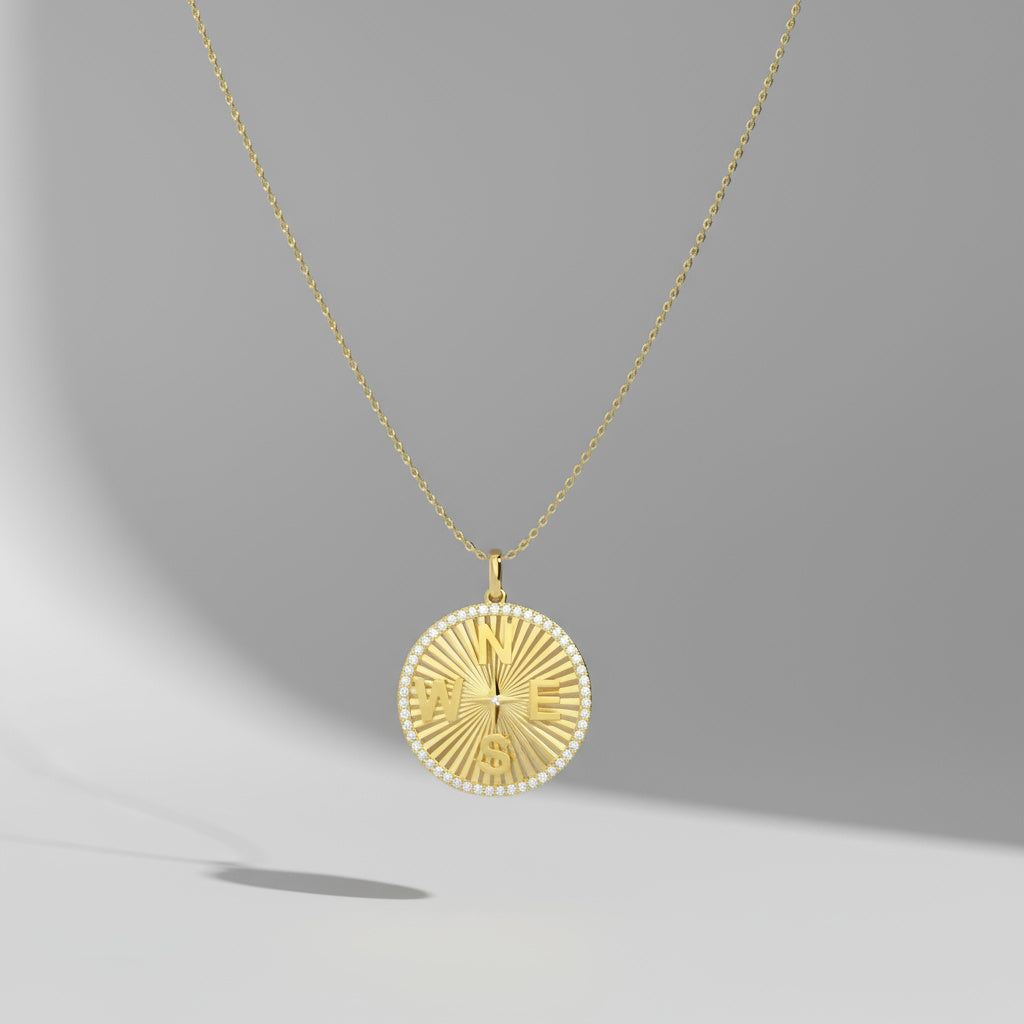 18k Gold Plated Personal Story Medallion Necklace – Lucky Symbol & Engravable（Pleated）AW24N007A