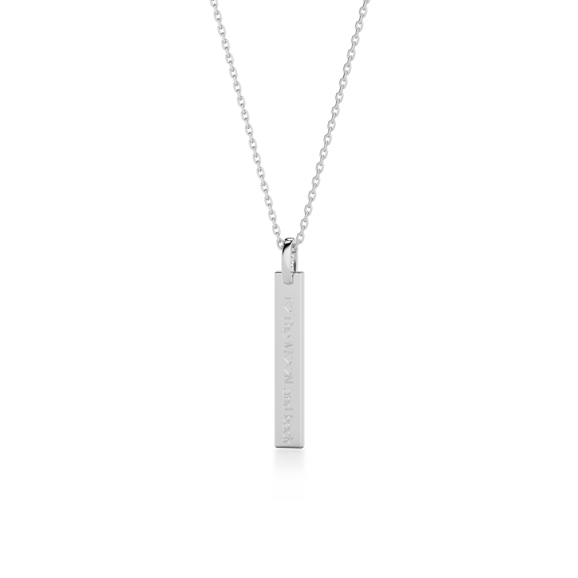 Rhodium Plated Silver Long Rectangle Engravable Necklace SS25N001W