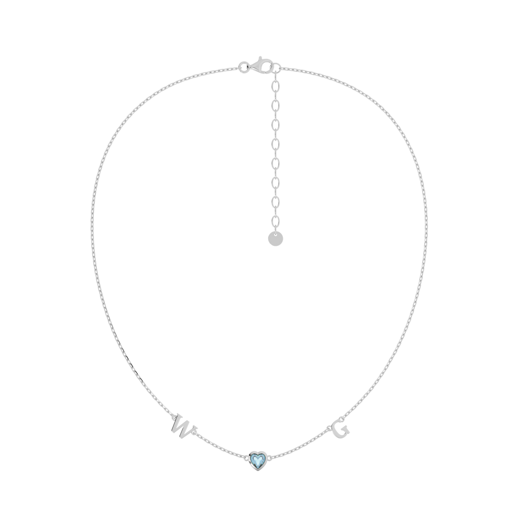 Rhodium March HeartLink Birthstone Necklace SN022R