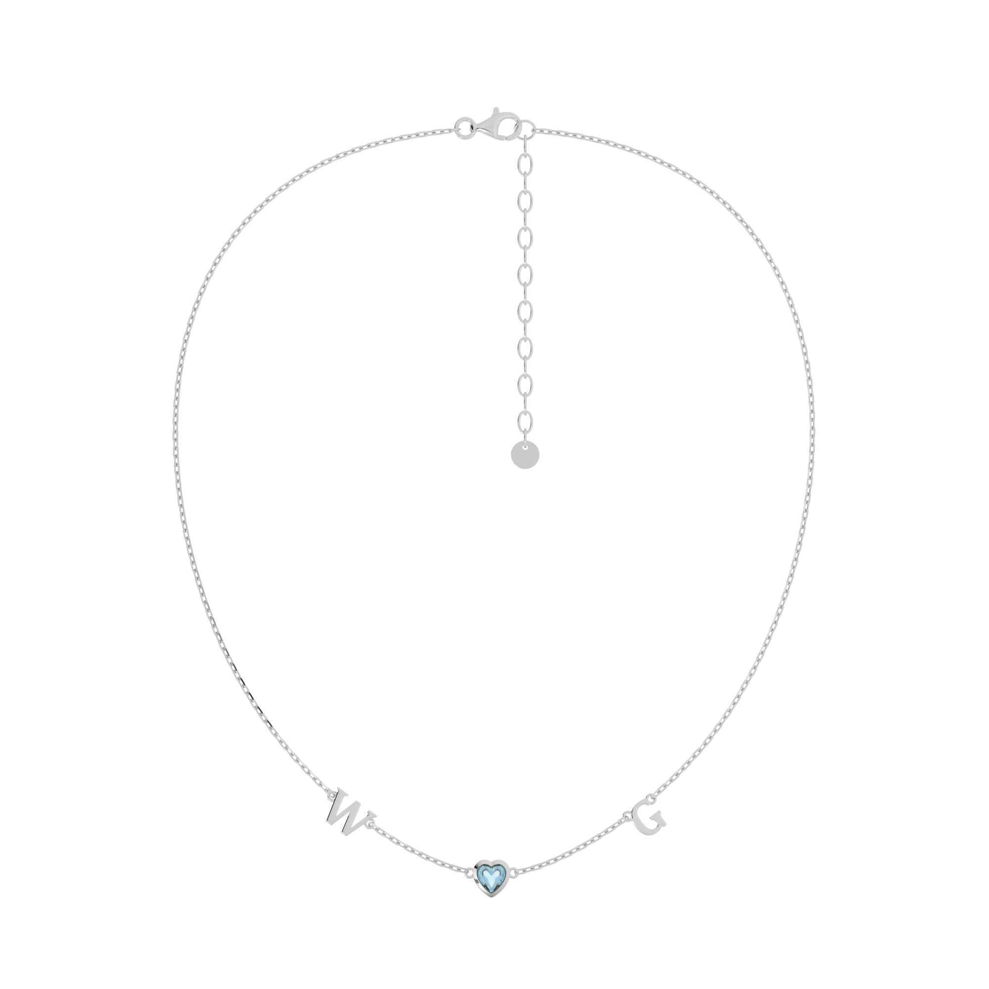 Rhodium March HeartLink Birthstone Necklace SN022R