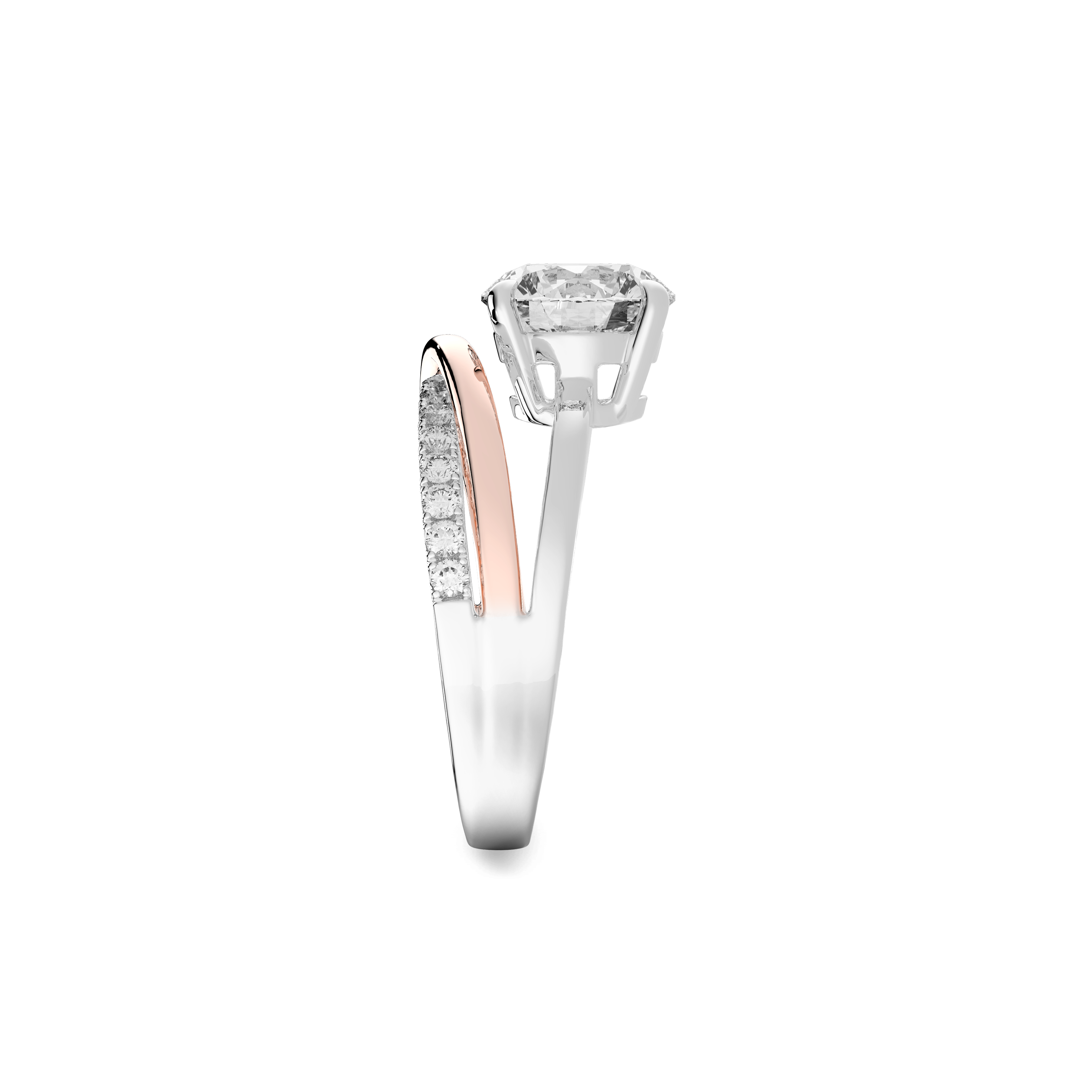 Interlace Meteor Round Ring in 14 Silver & Rose Gold