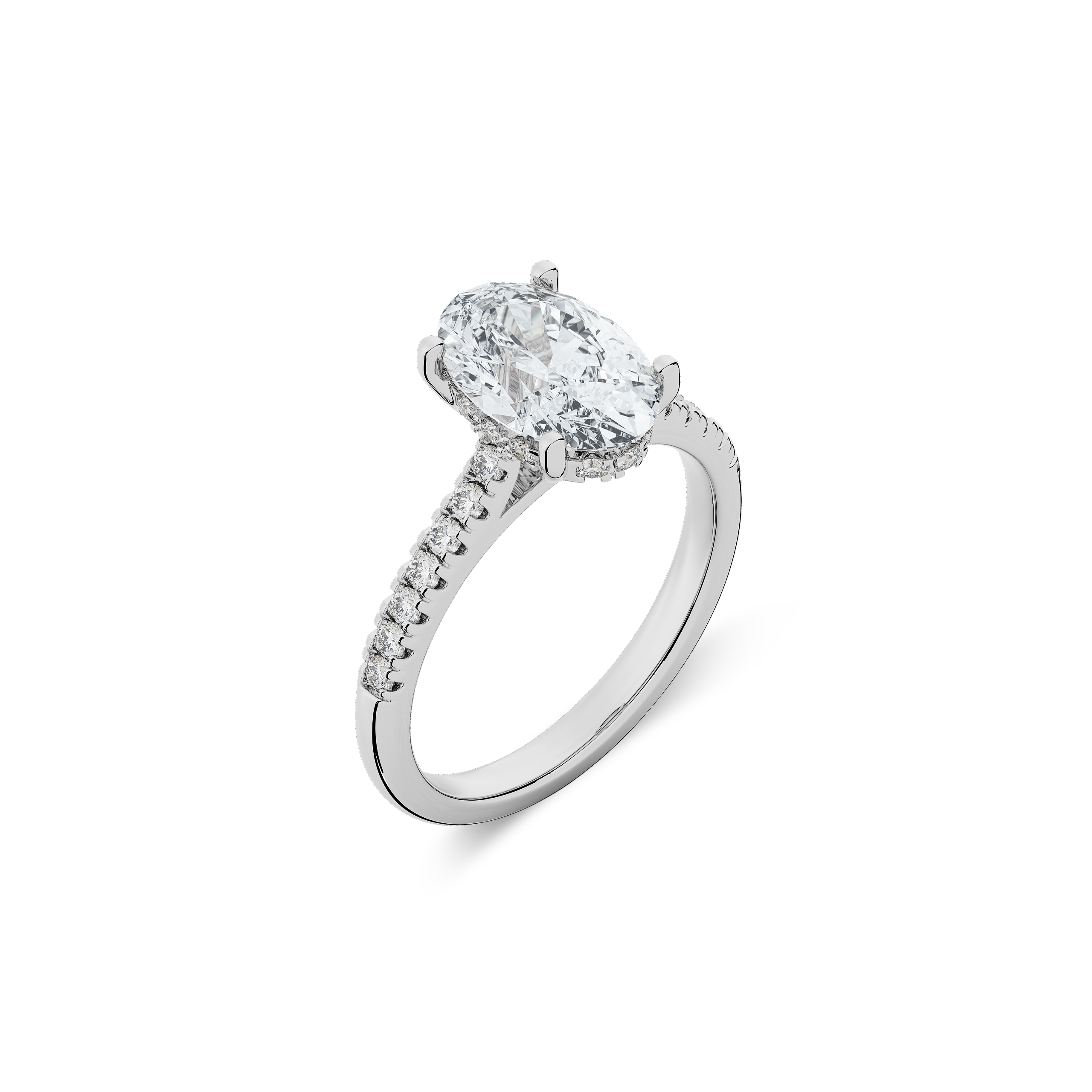 Hidden Halo II Oval Lab Grown Diamond Ring in 14K White Gold