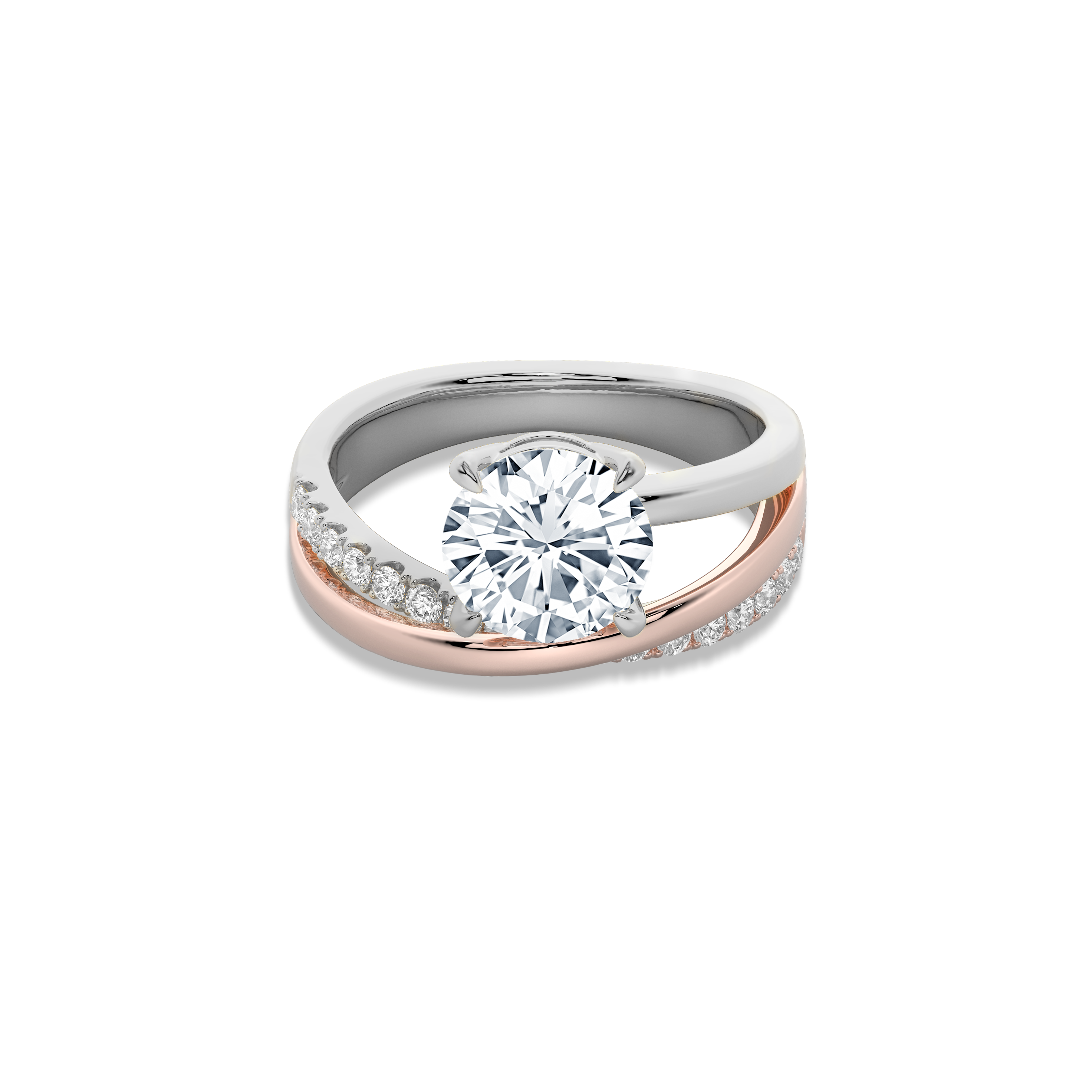 Interlace Meteor Round Ring in 14 Silver & Rose Gold