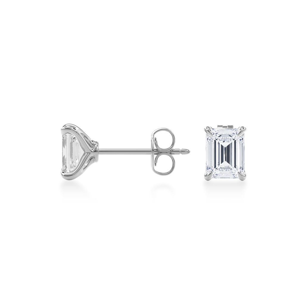 Dia Emerald LGD Classic Stud Earring in 14K White Gold (Single Earring)