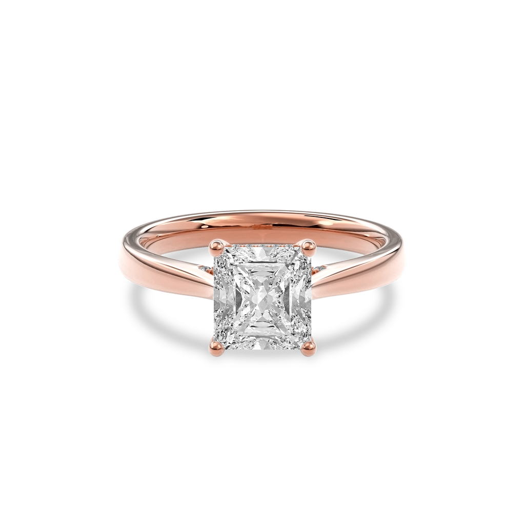 Elara Hidden Halo Salitaire Engagement Ring Radiant•Rose Gold