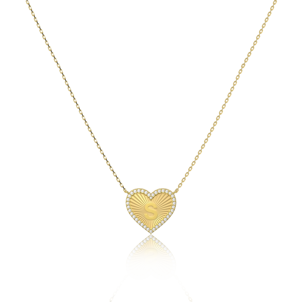 18k Gold Plate Heart Initial Necklace（Pleated）AW24N008A