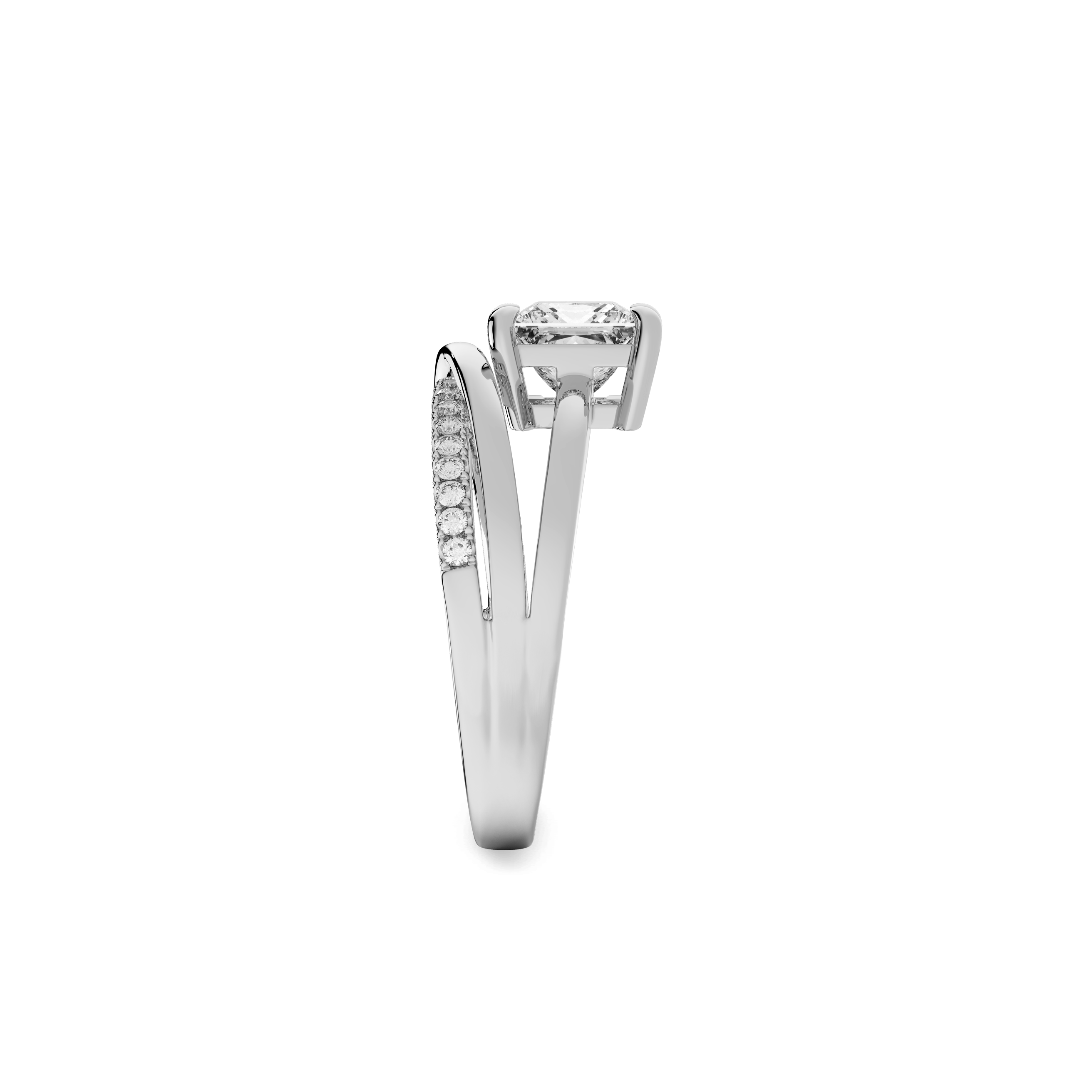 Interlace Meteor Princess Ring in 14k White Gold