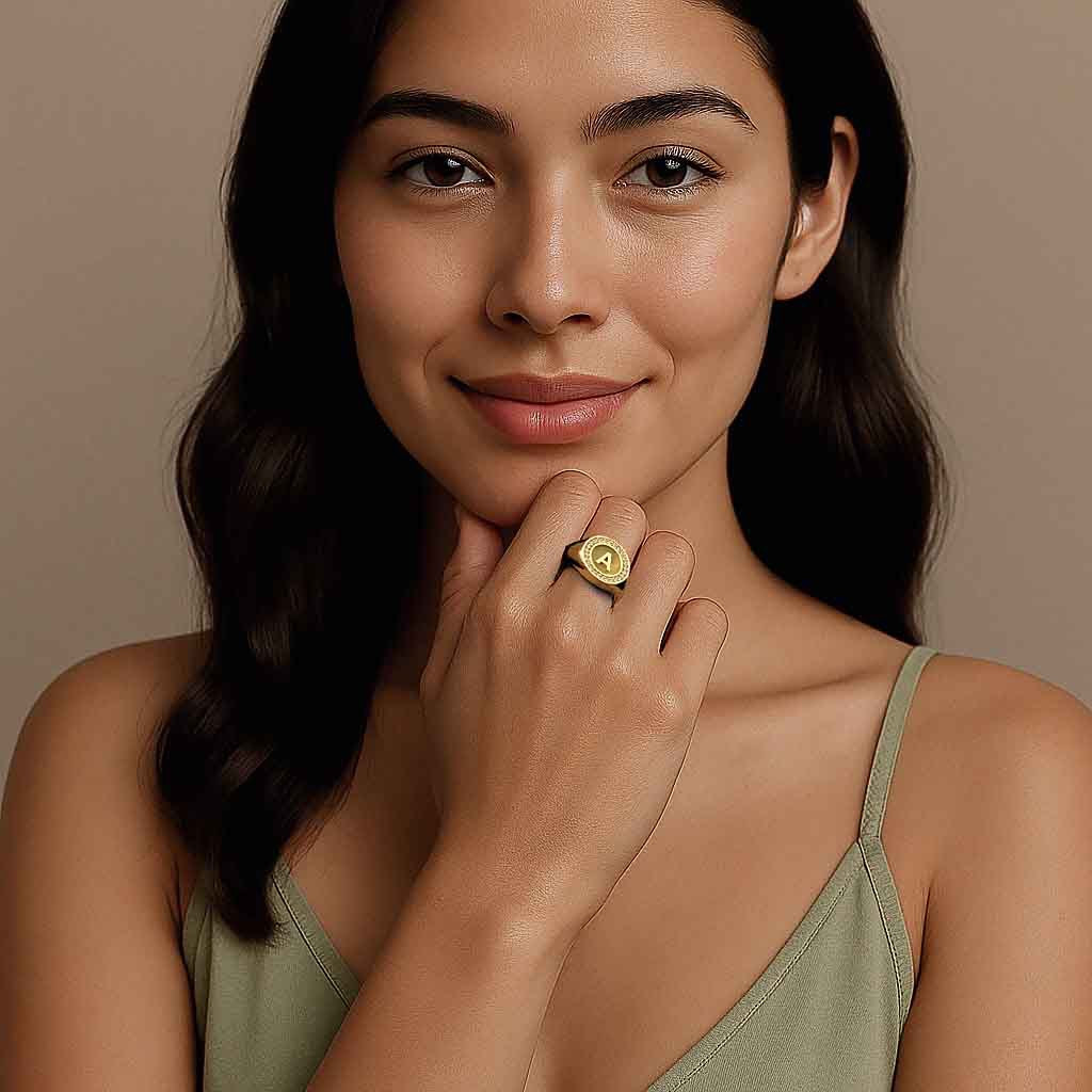 18K Gold Plated Silver Monogram Initial Ring SS25R001G