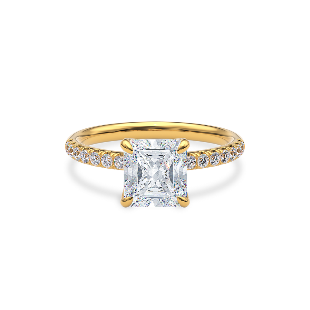 Dia Solitaire Pave Engagement Ring Radiant•Yellow Gold