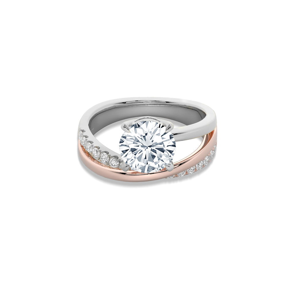 Interlace Meteor Round Ring in 14 Silver & Rose Gold