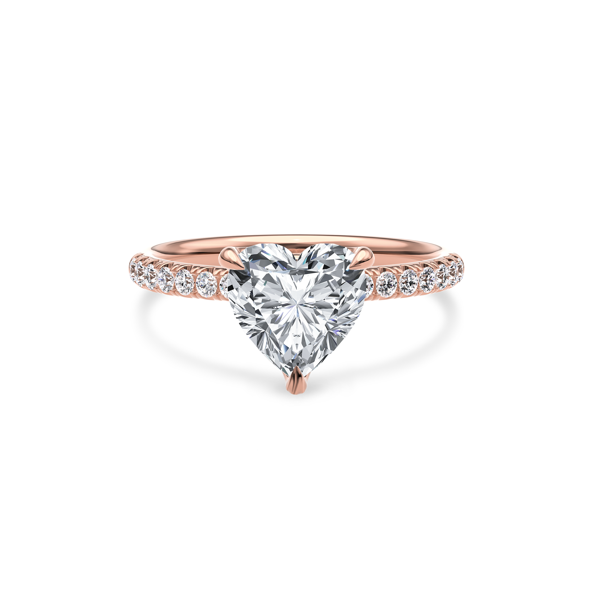 Dia Solitaire Pave Engagement Ring Heart•Rose Gold