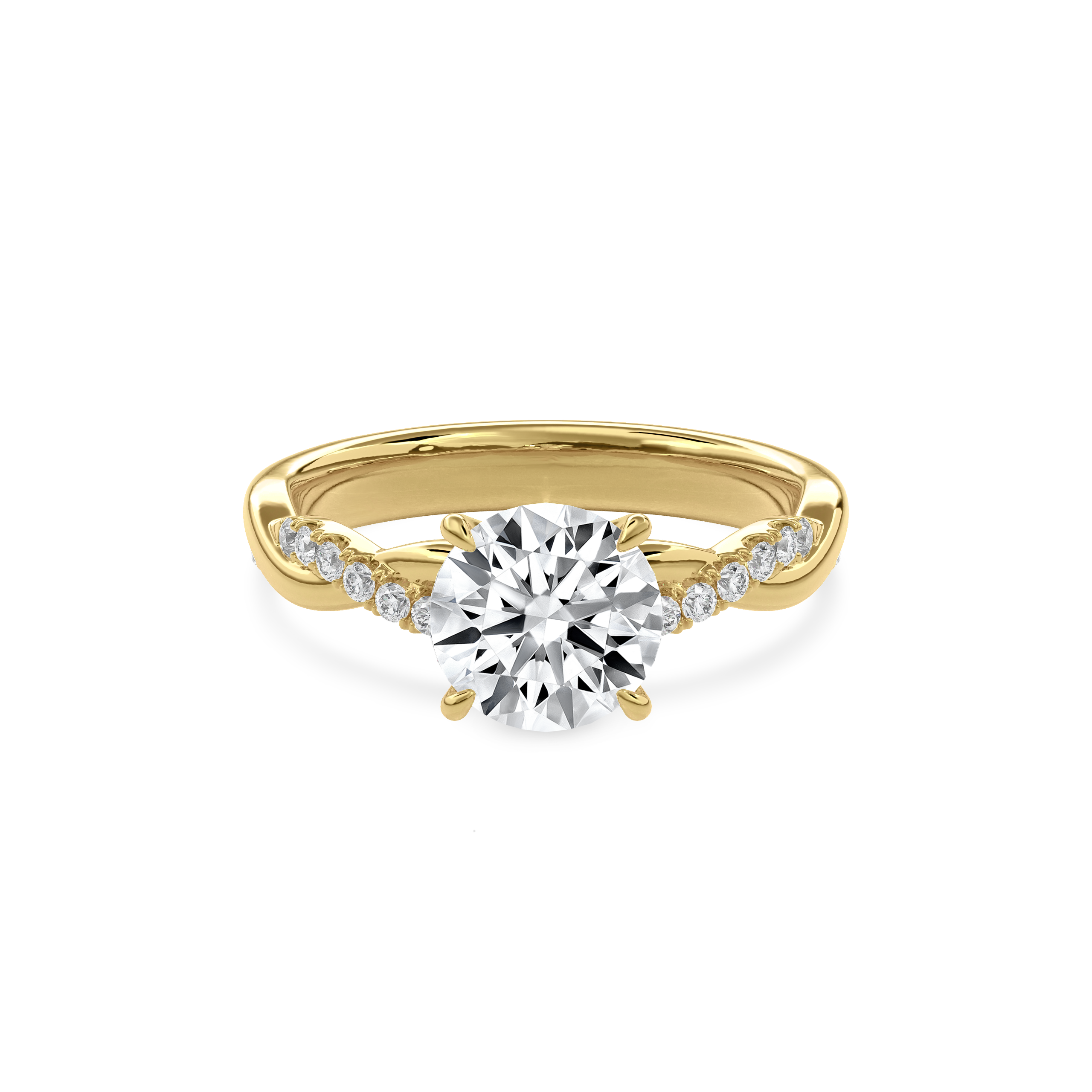 Rhea Twisted Pave Engagement Ring Round•Yellow Gold
