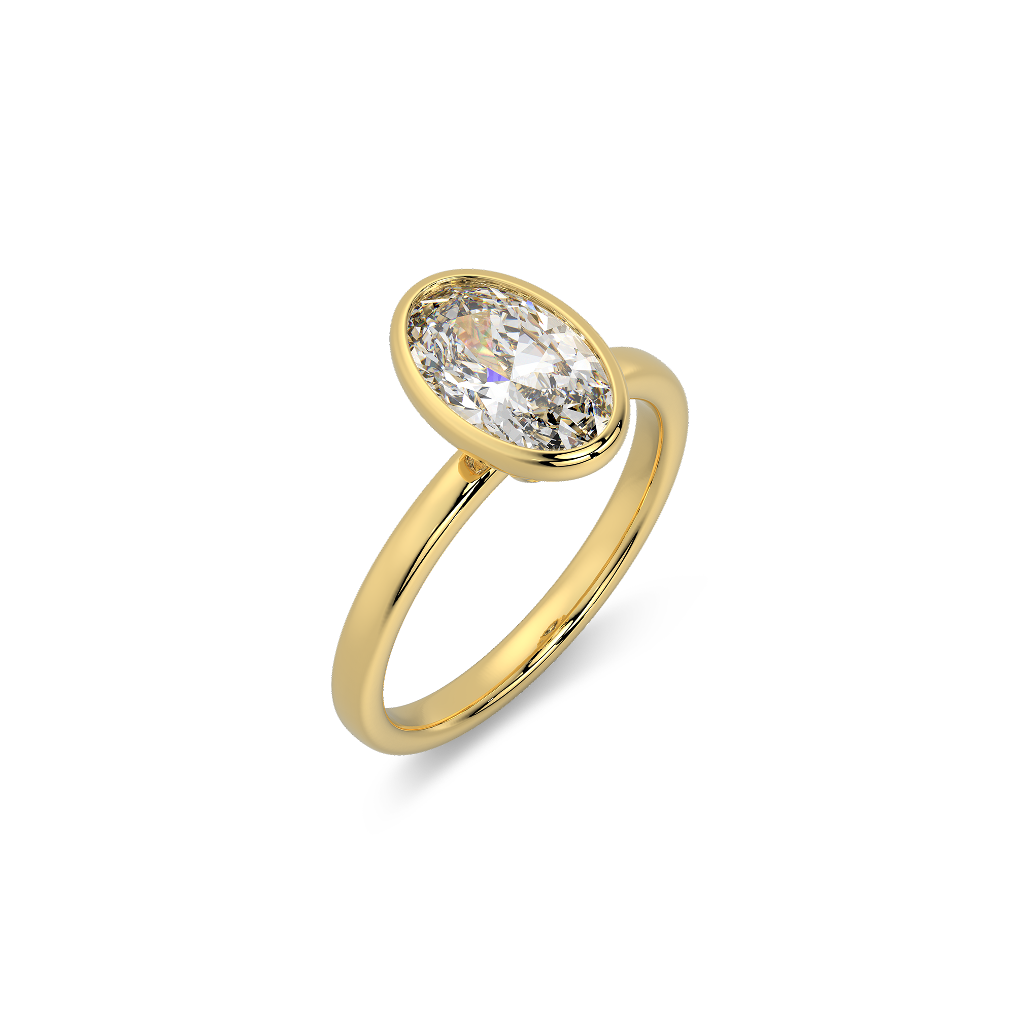 Classic Oval  Bezel Set Diamond Ring in  Yellow Gold