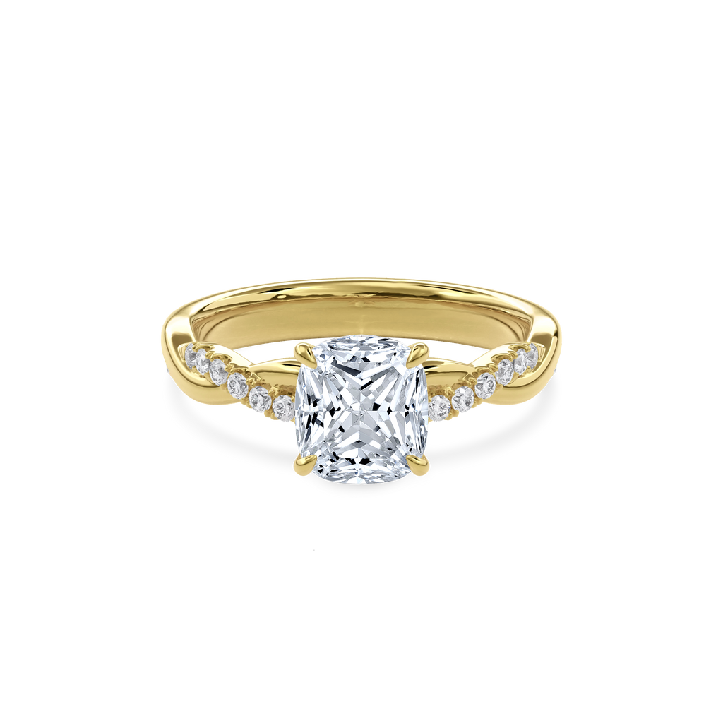 Rhea Twisted Pave Engagement Ring Cushion•Yellow Gold