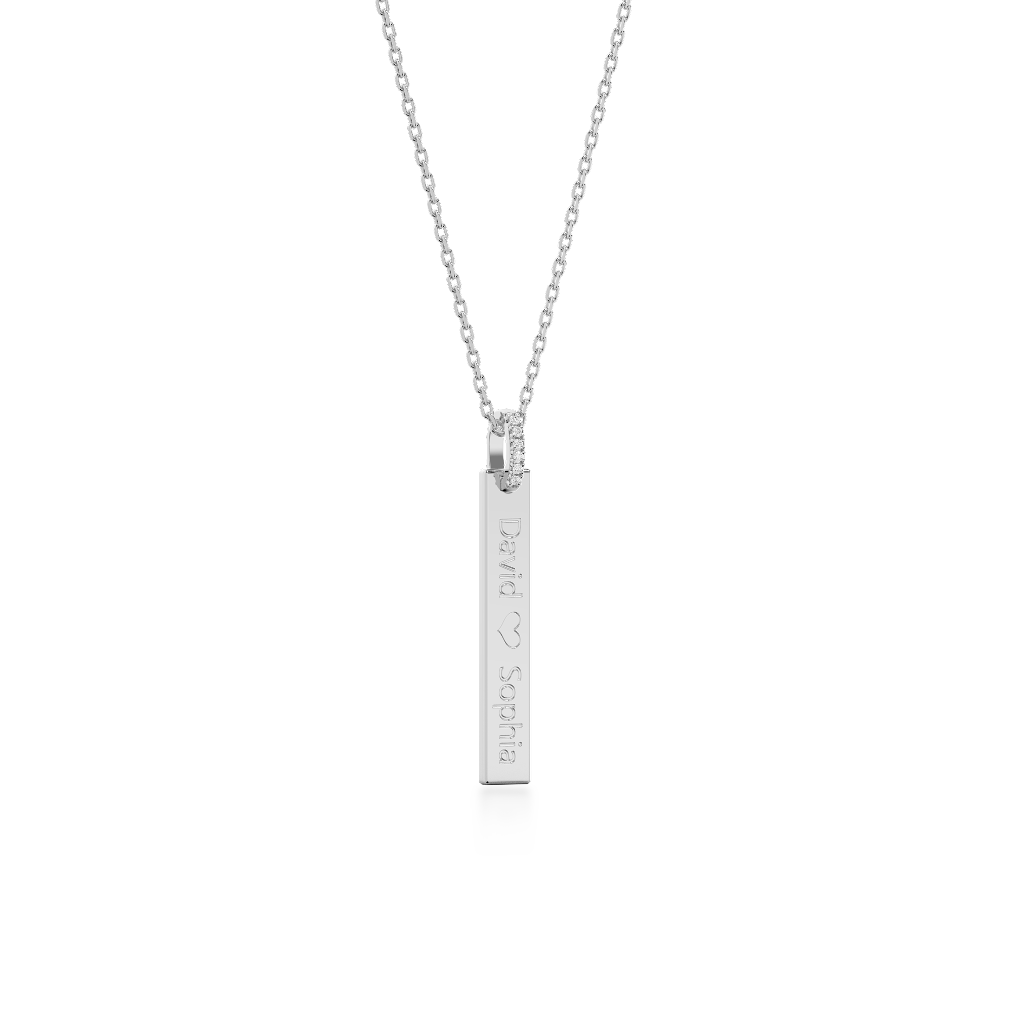 Rhodium Plated Silver Long Rectangle Engravable Necklace SS25N001W