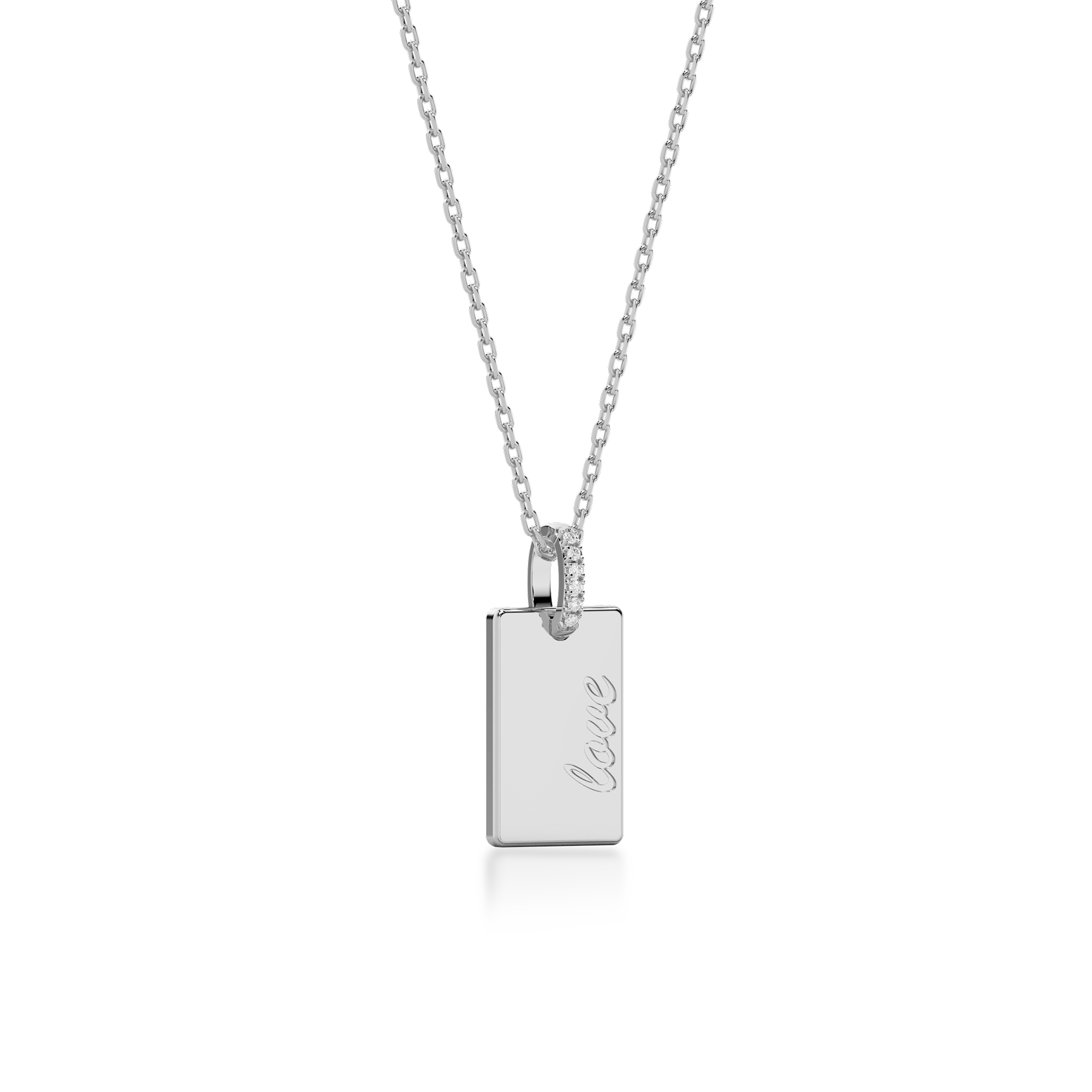Rhodium Plated Silver Rectangle Engravable Necklace SS25N001S