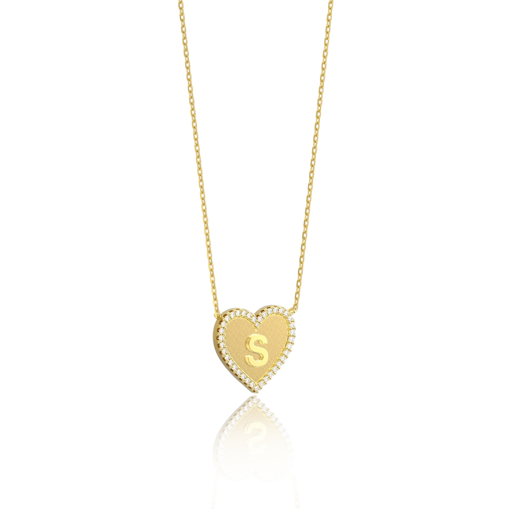 18k Gold Plated Silver Heart Initial Necklace AW24N003G