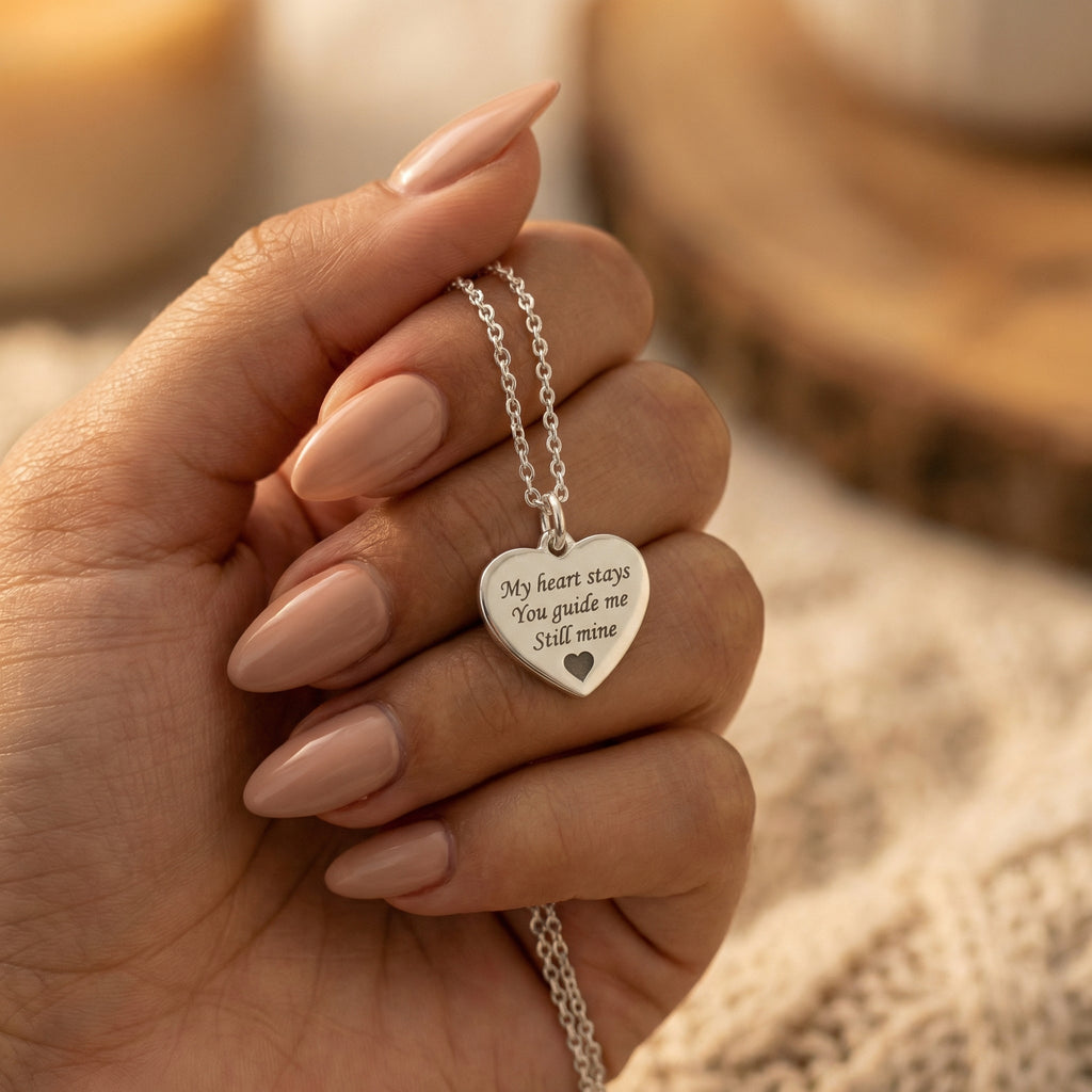Rhodium Plated Heart MemoraCarve Necklace