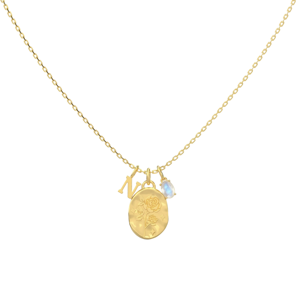 June Rose & Moonstone Initial Necklace