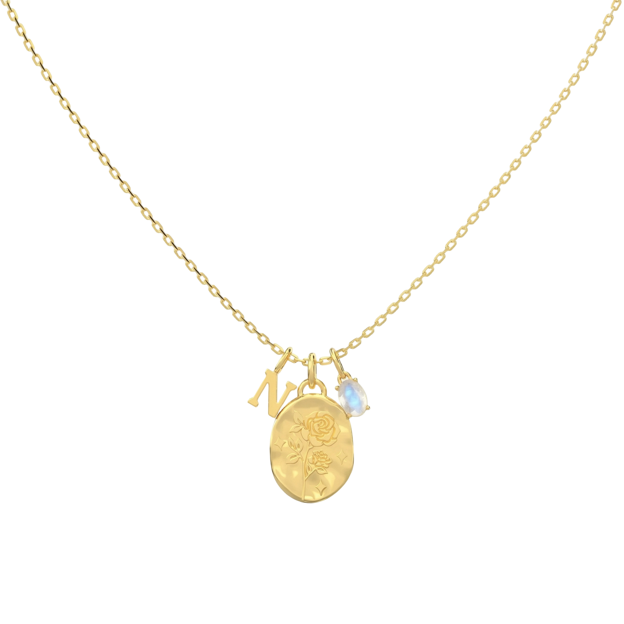 June Rose & Moonstone Initial Necklace