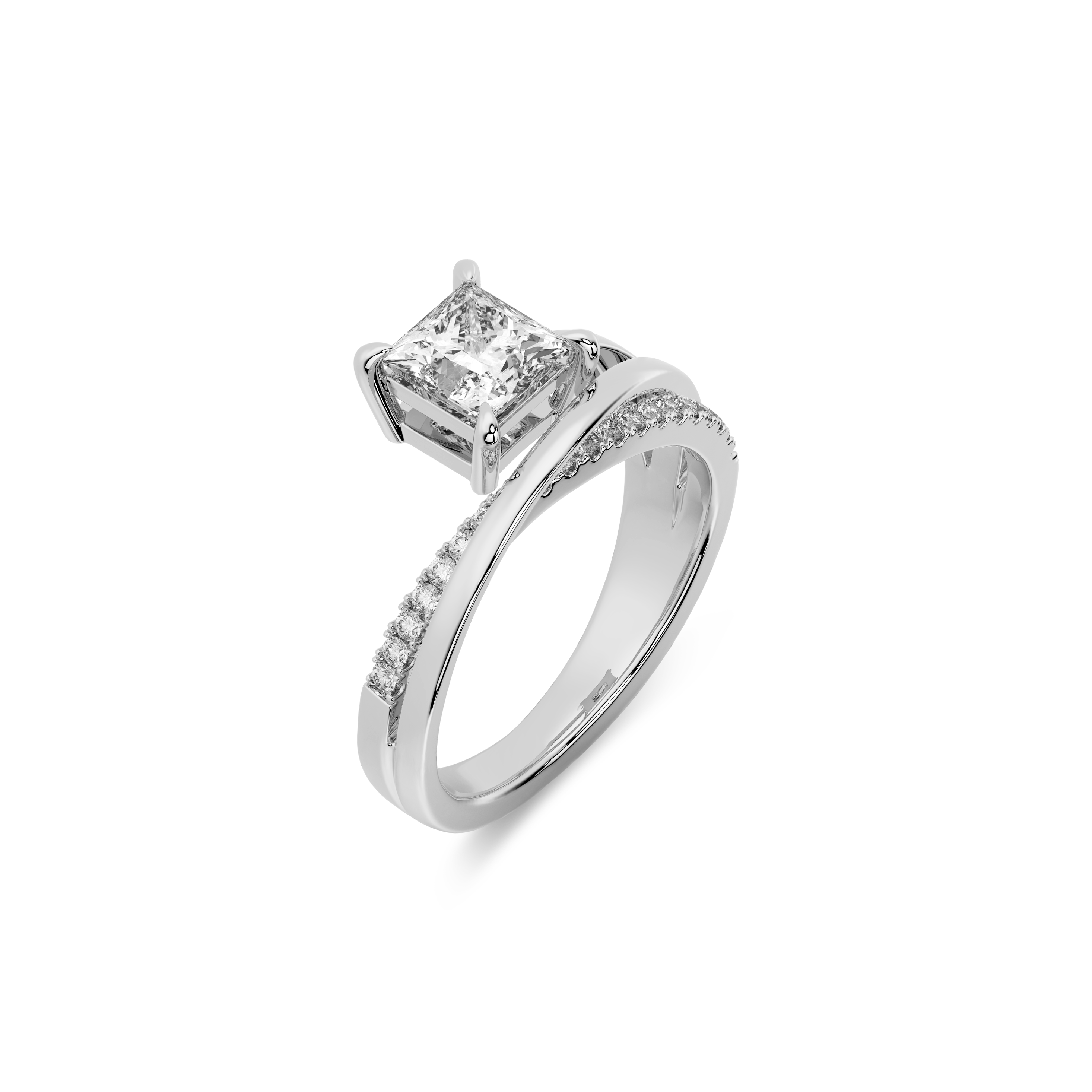 Interlace Meteor Princess Ring in 14k White Gold