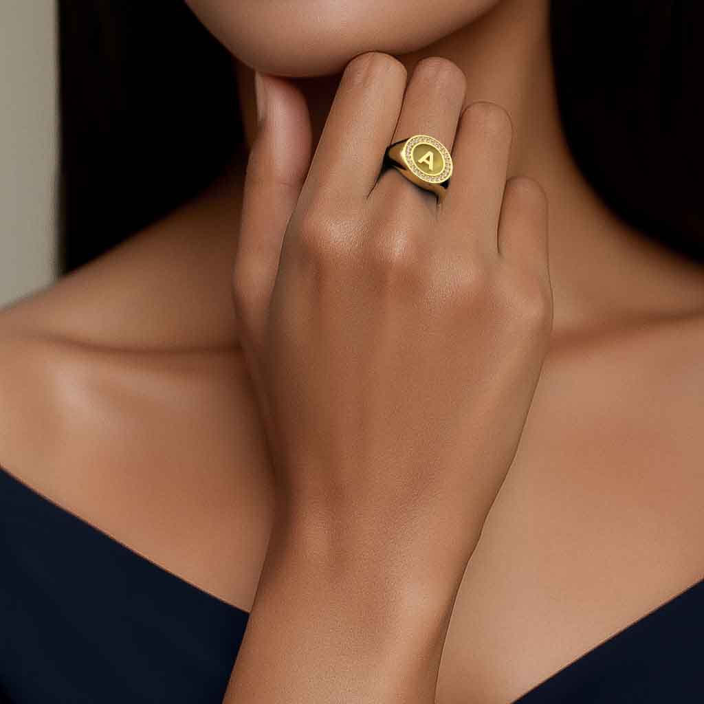 18K Gold Plated Silver Monogram Initial Ring SS25R001G