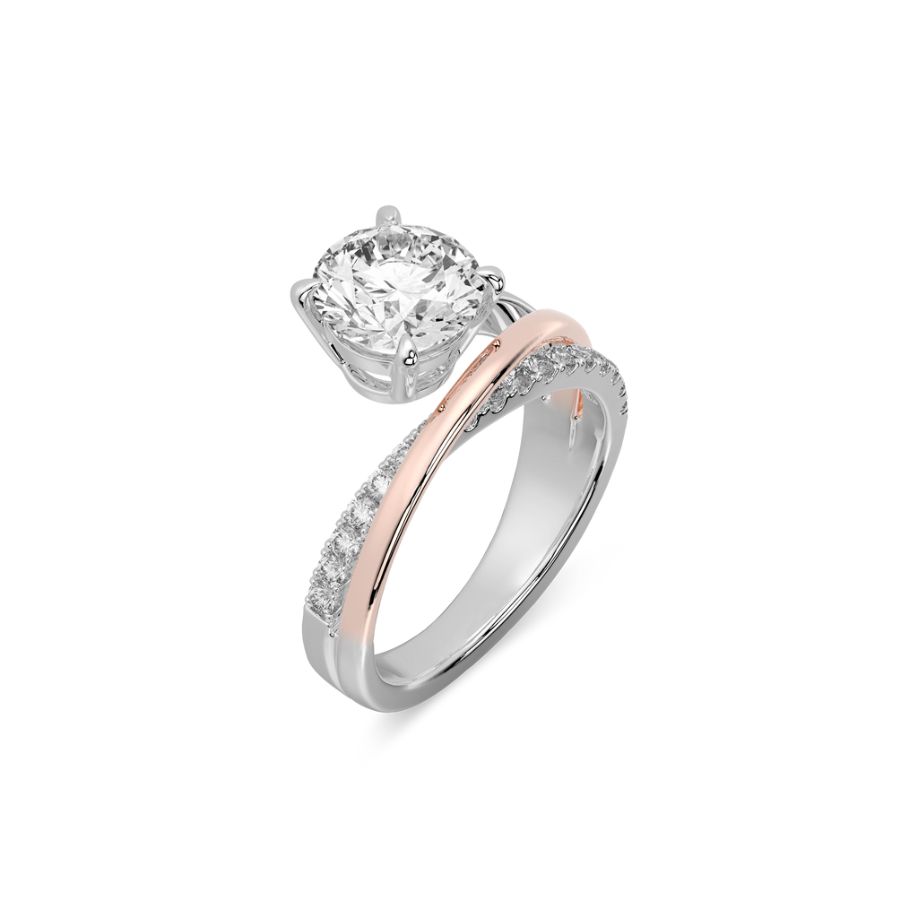 Interlace Meteor Round Ring in 14 Silver & Rose Gold