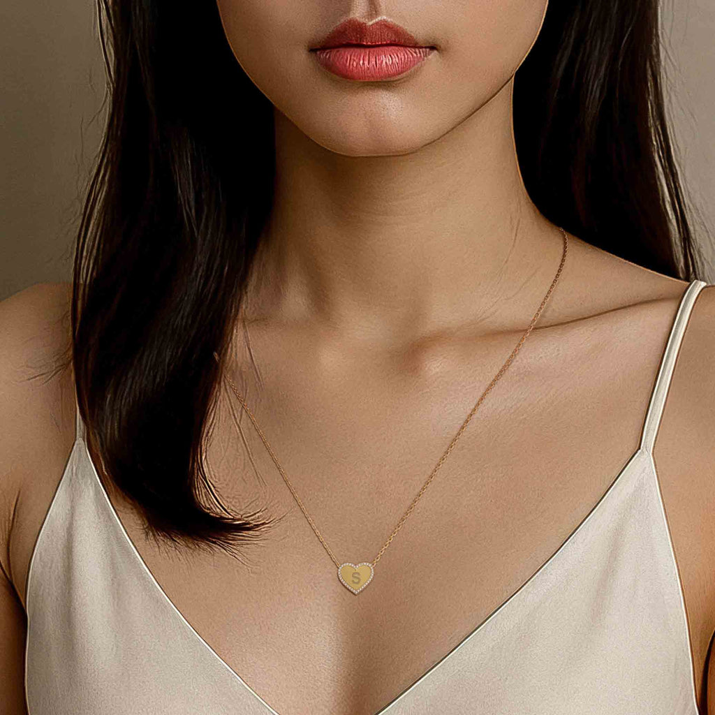 18k Gold Plated Silver Heart Initial Necklace AW24N003G